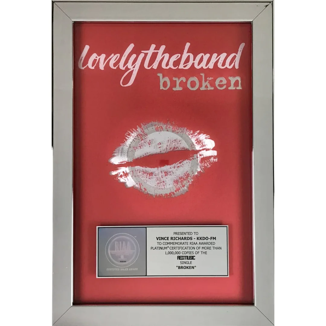 lovelytheband "Broken" RIAA Platinum Single Award