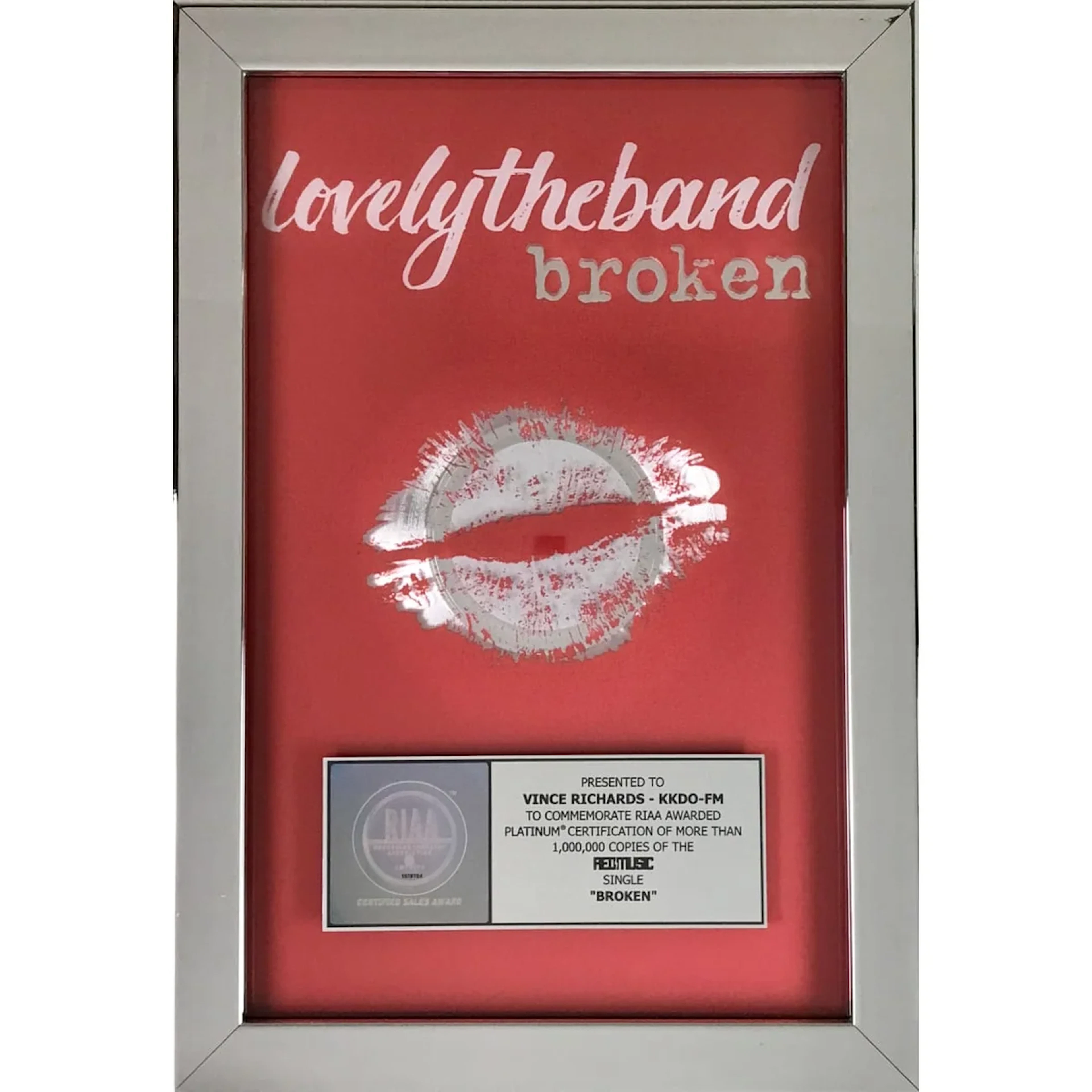 lovelytheband "Broken" RIAA Platinum Single Award