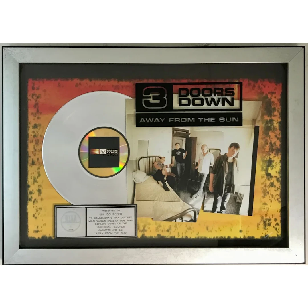 3 Doors Down Away From The Sun RIAA 3x Multi-Platinum Album Award