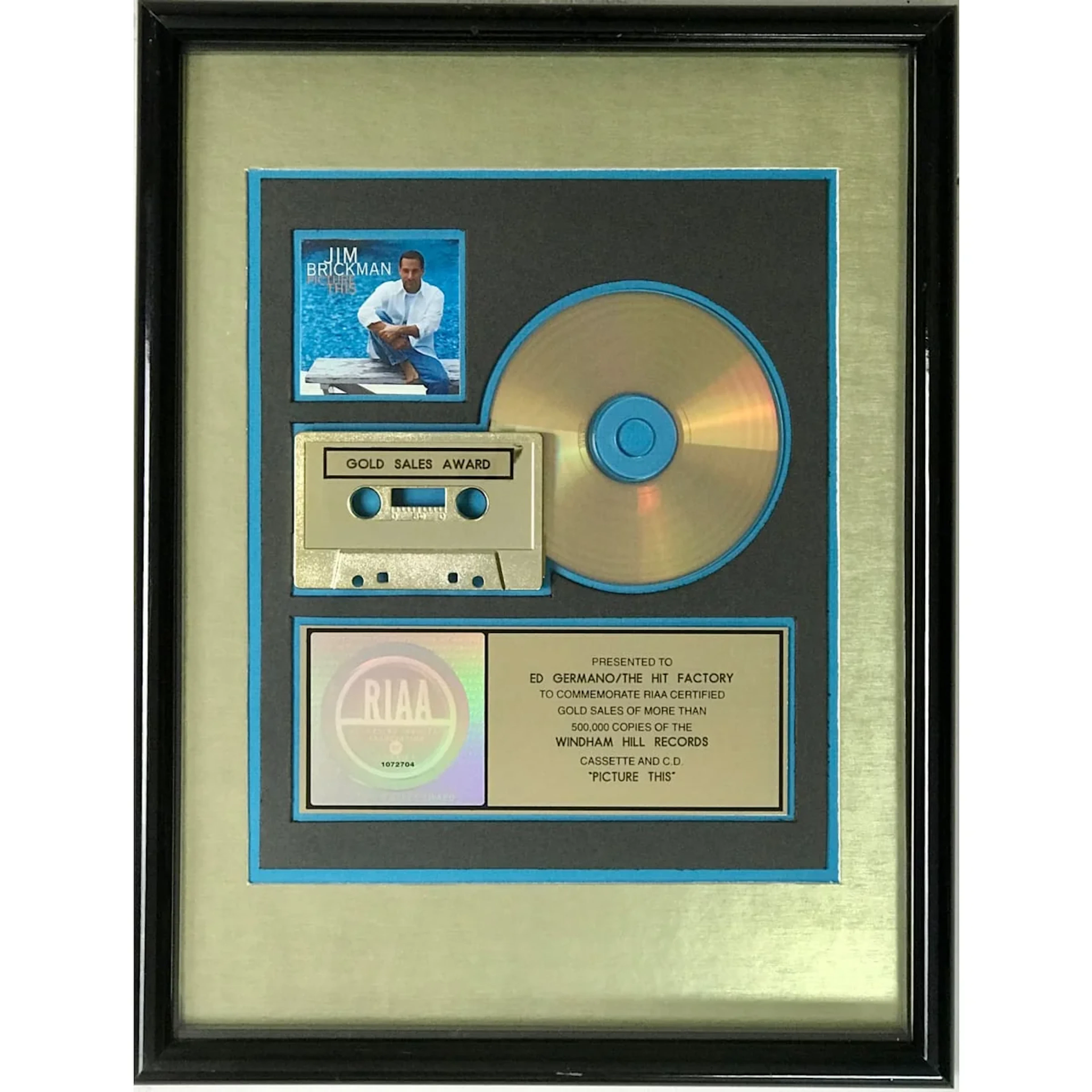 Jim Brickman Picture This RIAA Gold Album Award