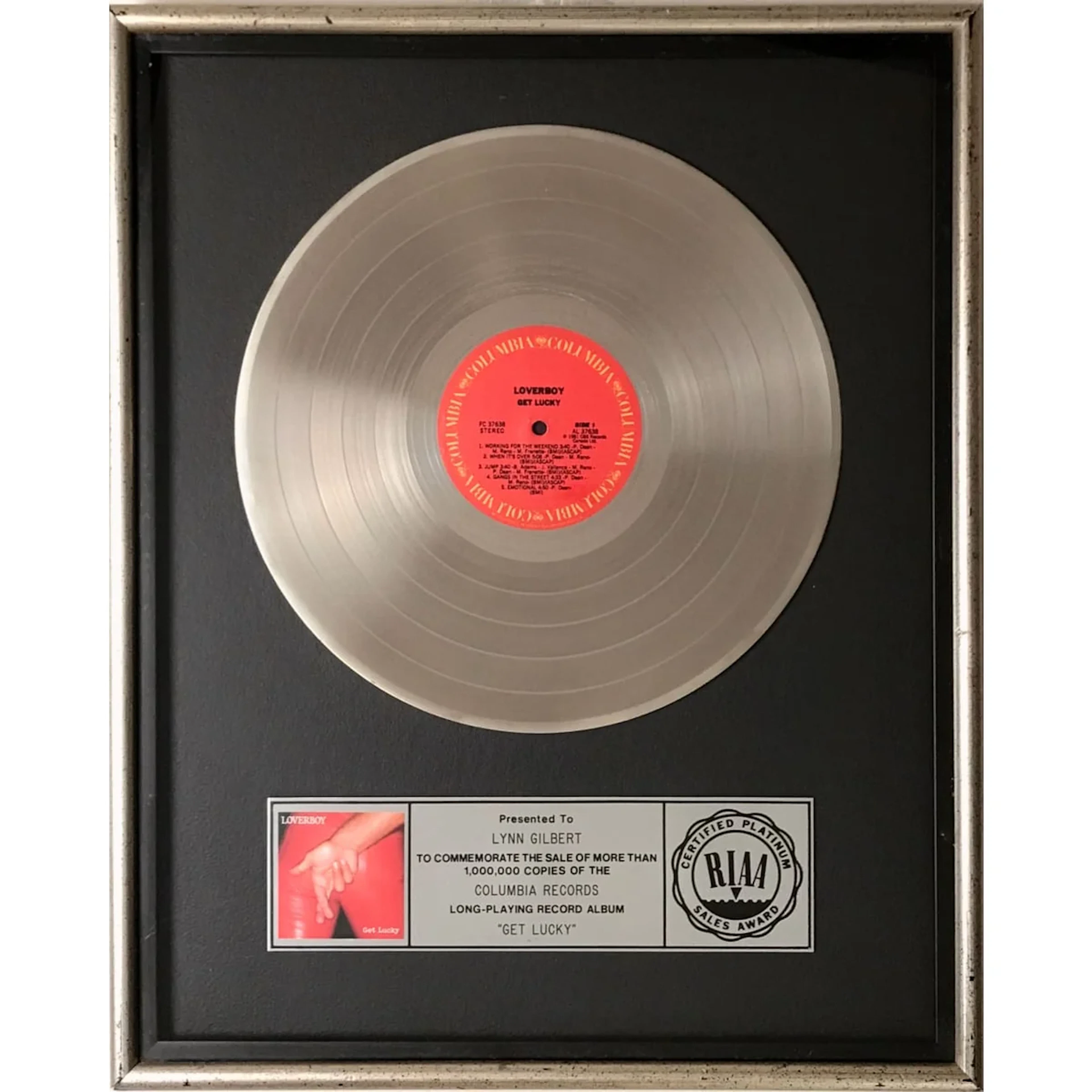 Loverboy Get Lucky RIAA Platinum Album Award