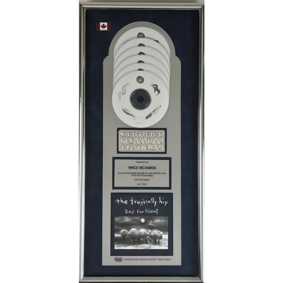 The Tragically Hip Day For Night CRIA 6x Platinum Album Award