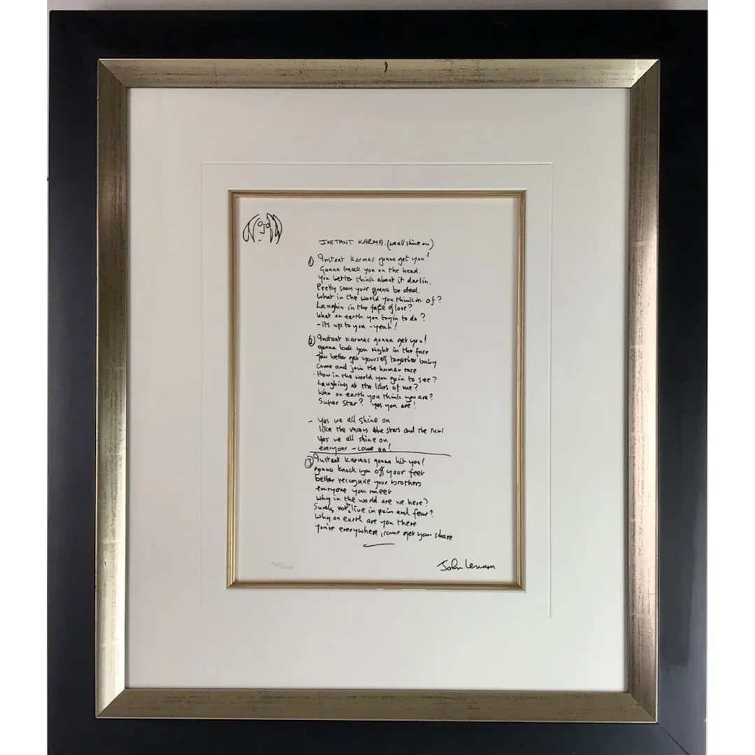 John Lennon "Instant Karma" Limited Edition Lyrics Lithograph #960/1000