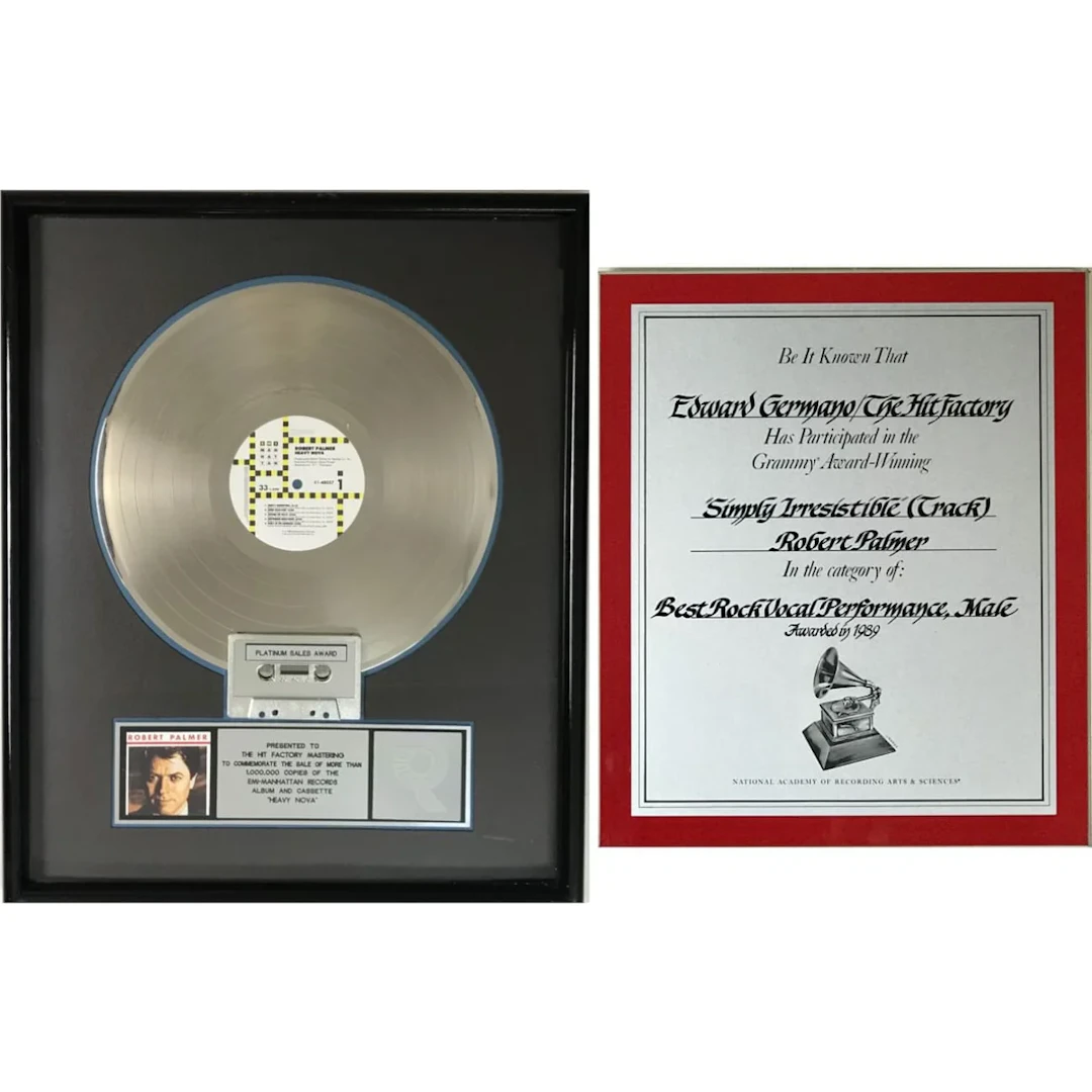 Robert Palmer Heavy Nova RIAA Platinum Album Award + Grammy Win Certificate