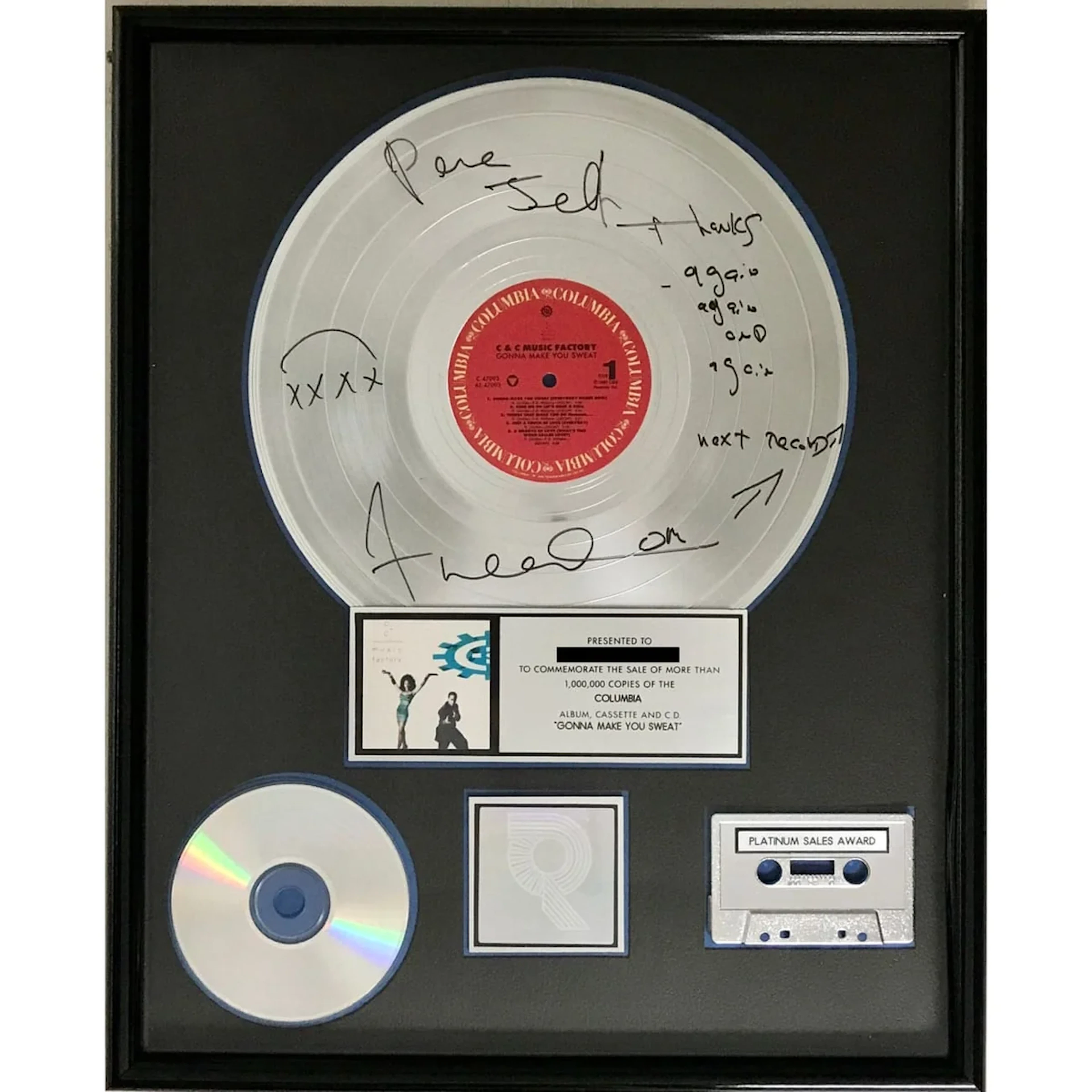 C+C Music Factory Gonna Make You Sweat RIAA Platinum LP Award signed