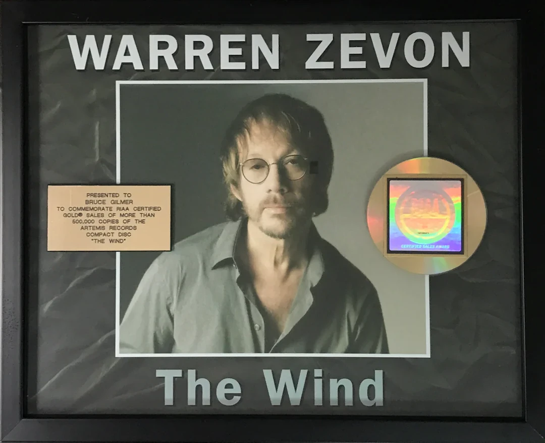 Warren Zevon The Wind RIAA Gold Album Award