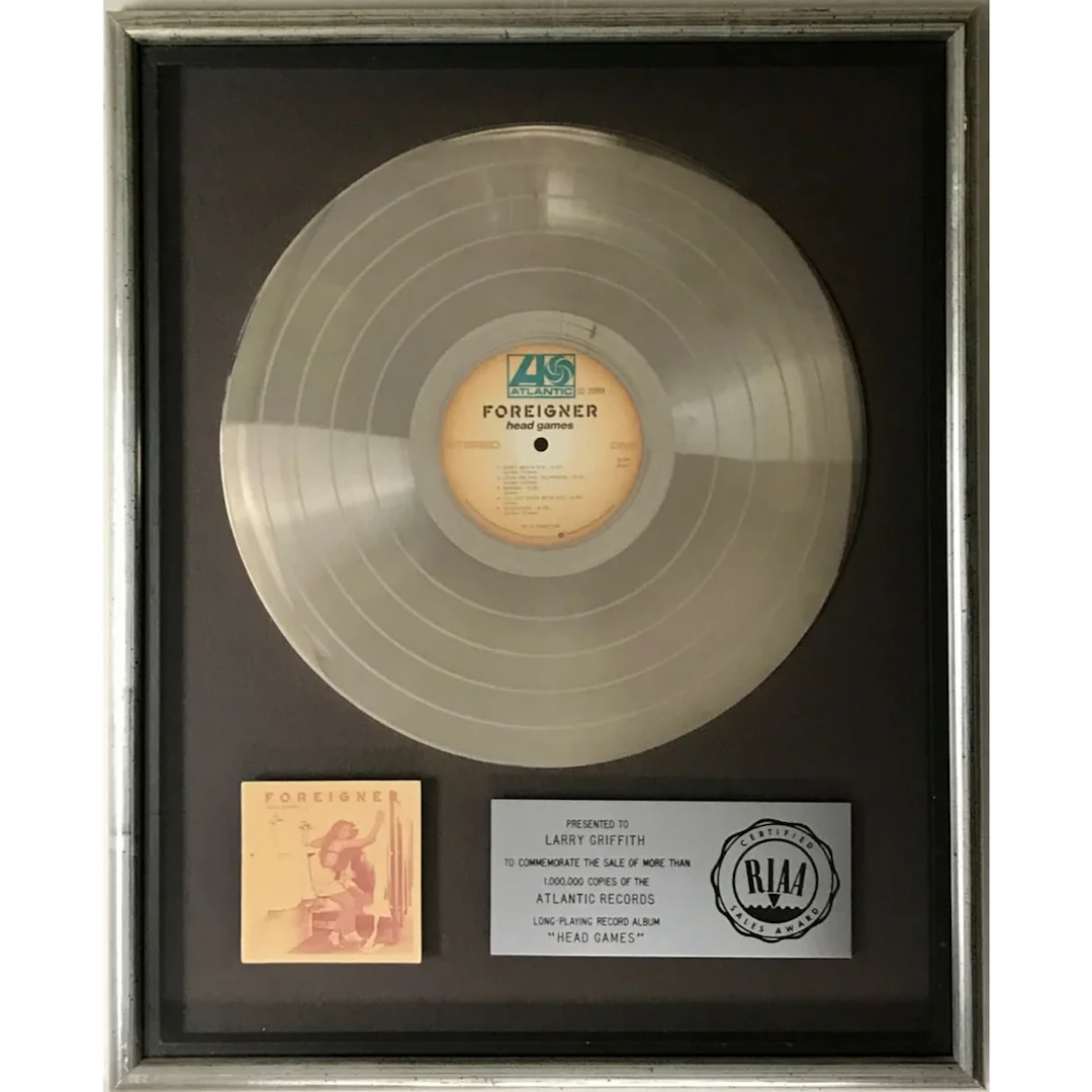 Foreigner Head Games RIAA Platinum Album Award