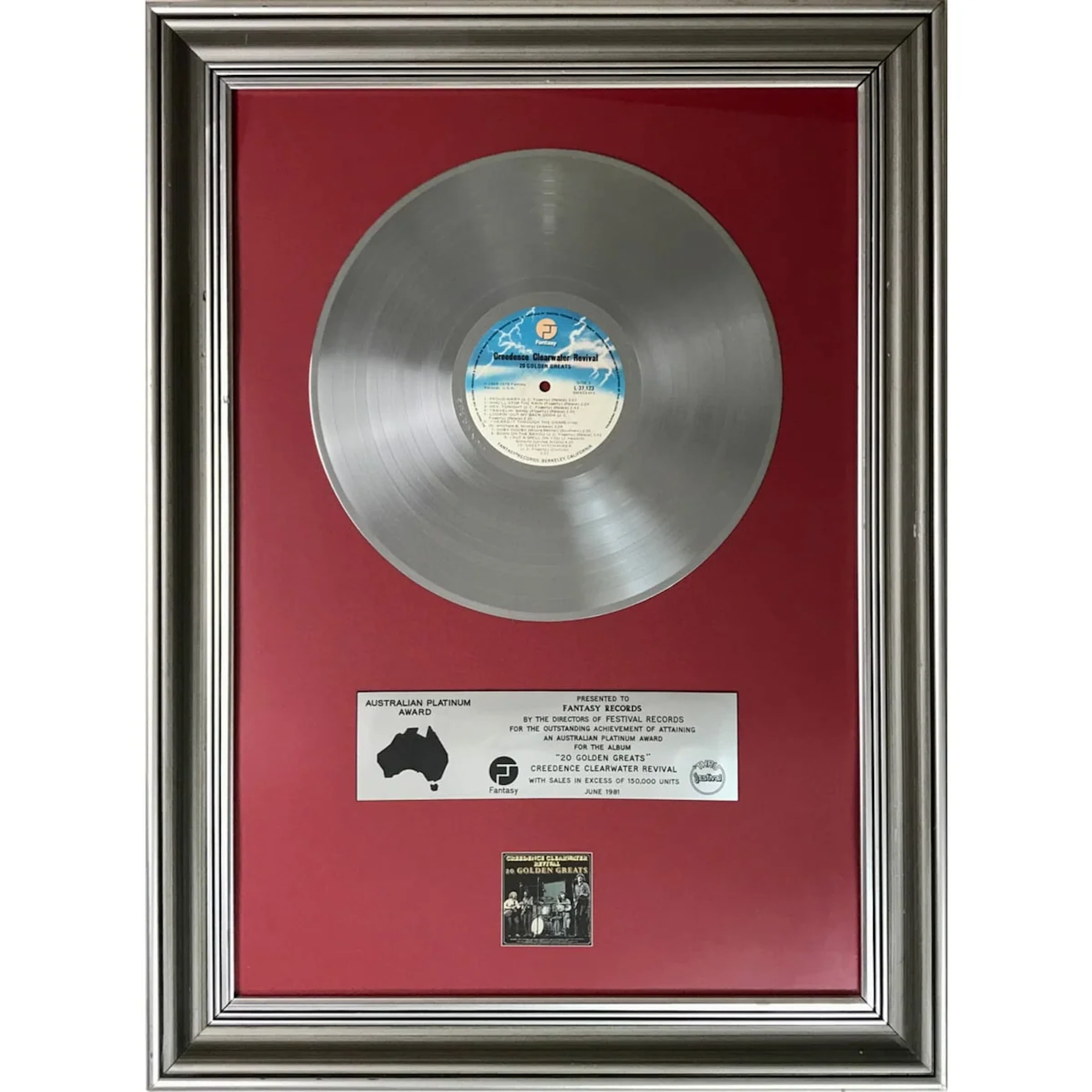 Creedence Clearwater Revival 20 Golden Greats 1981 Australian Platinum Award