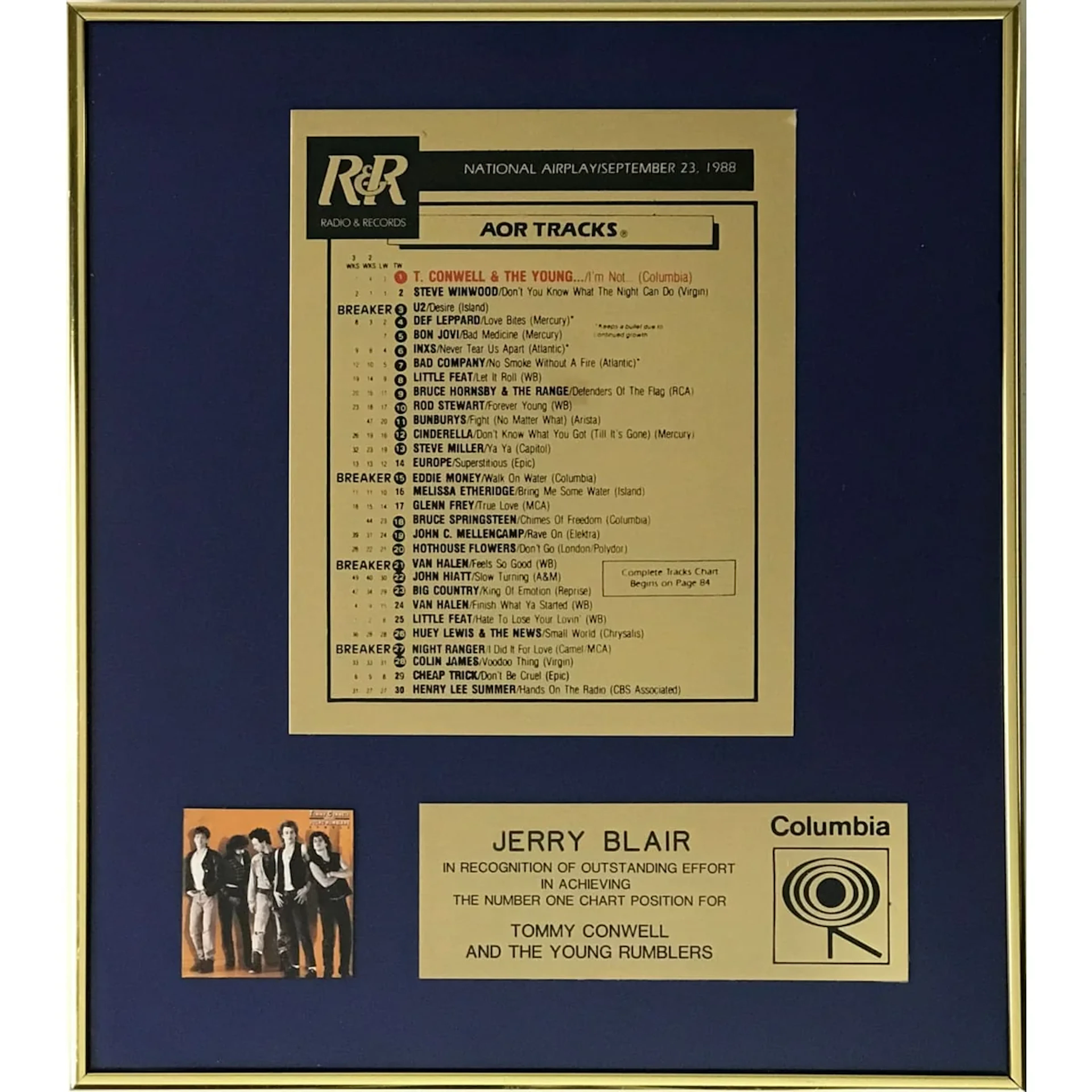 Tommy Conwell & the Young Rumblers "I'm Not Your Man" #1 Award