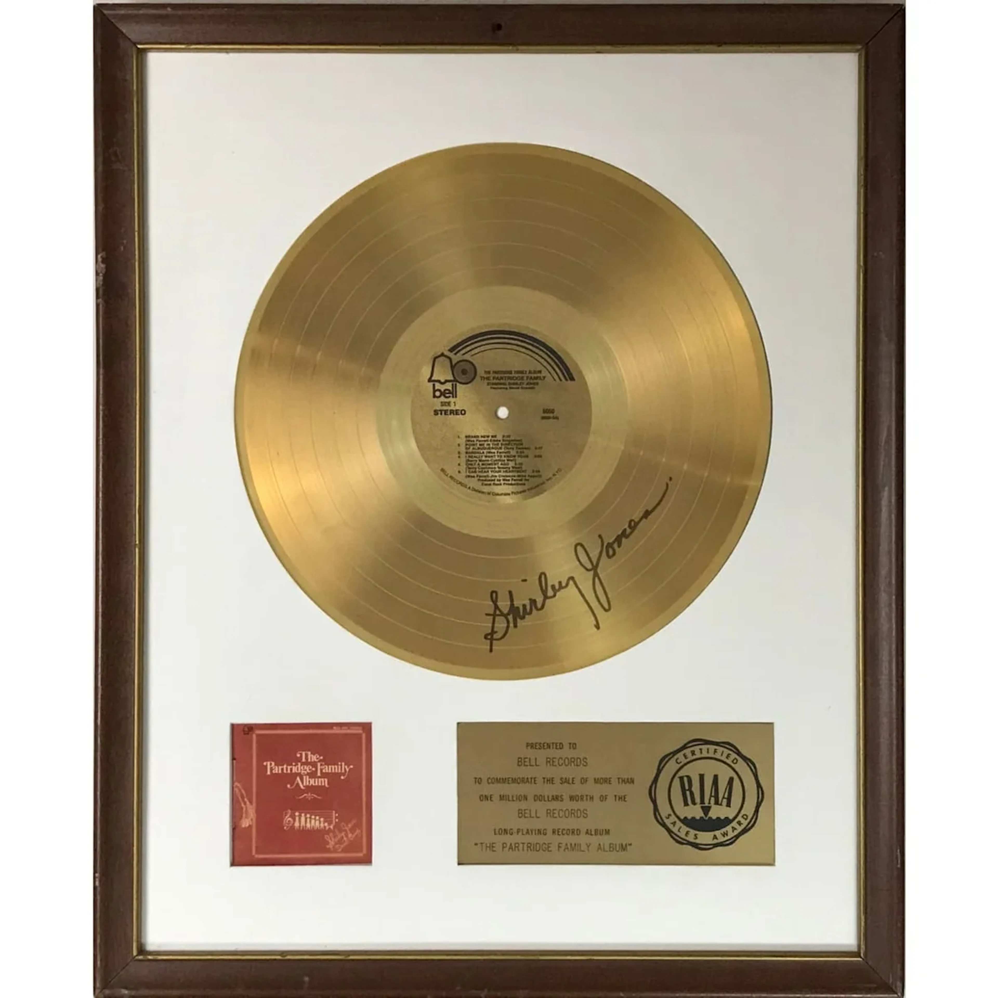 The Partridge Family Album RIAA Gold Album Award signed by Shirley Jones - RARE