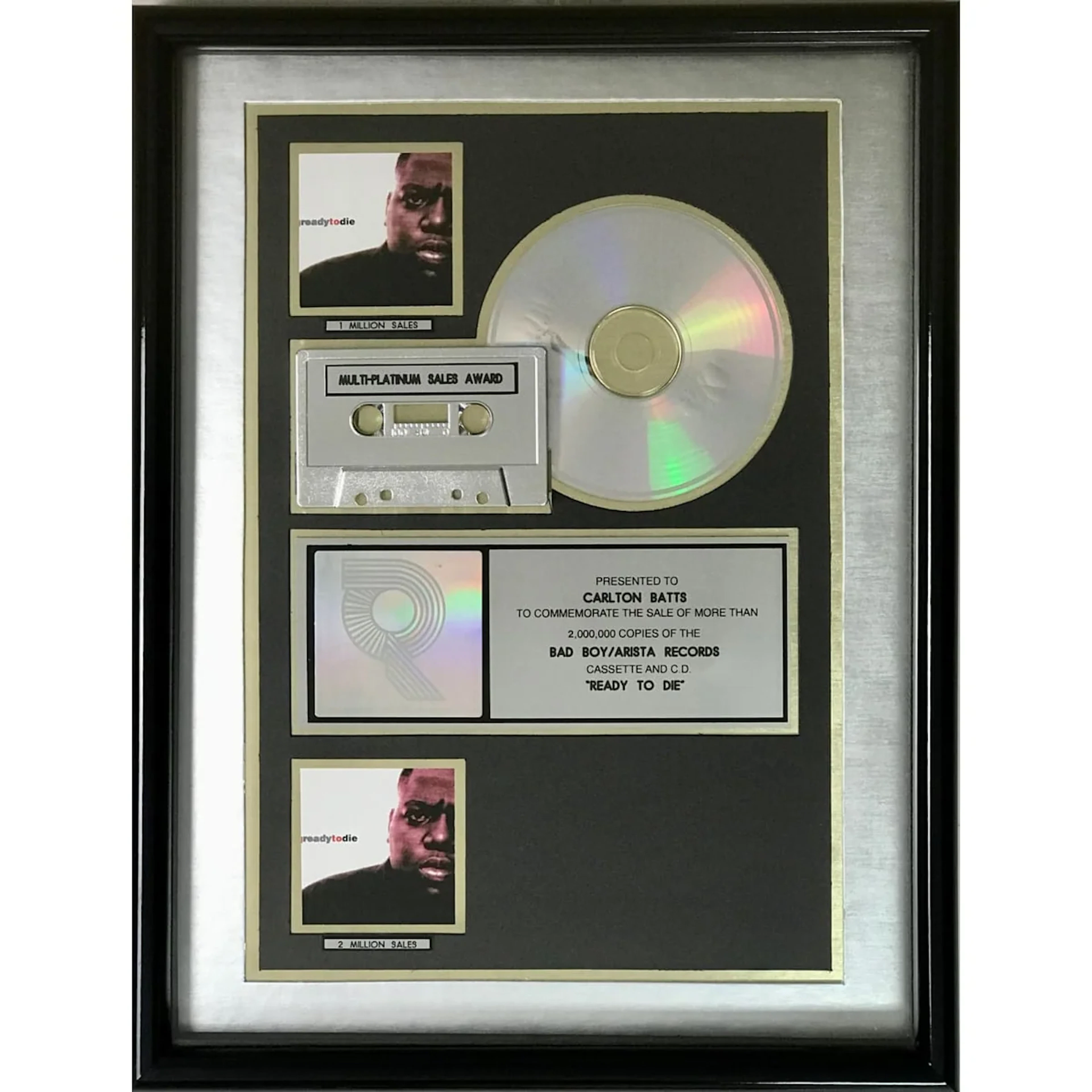 The Notorious B.I.G. Ready To Die RIAA 2x Multi-Platinum Album Award