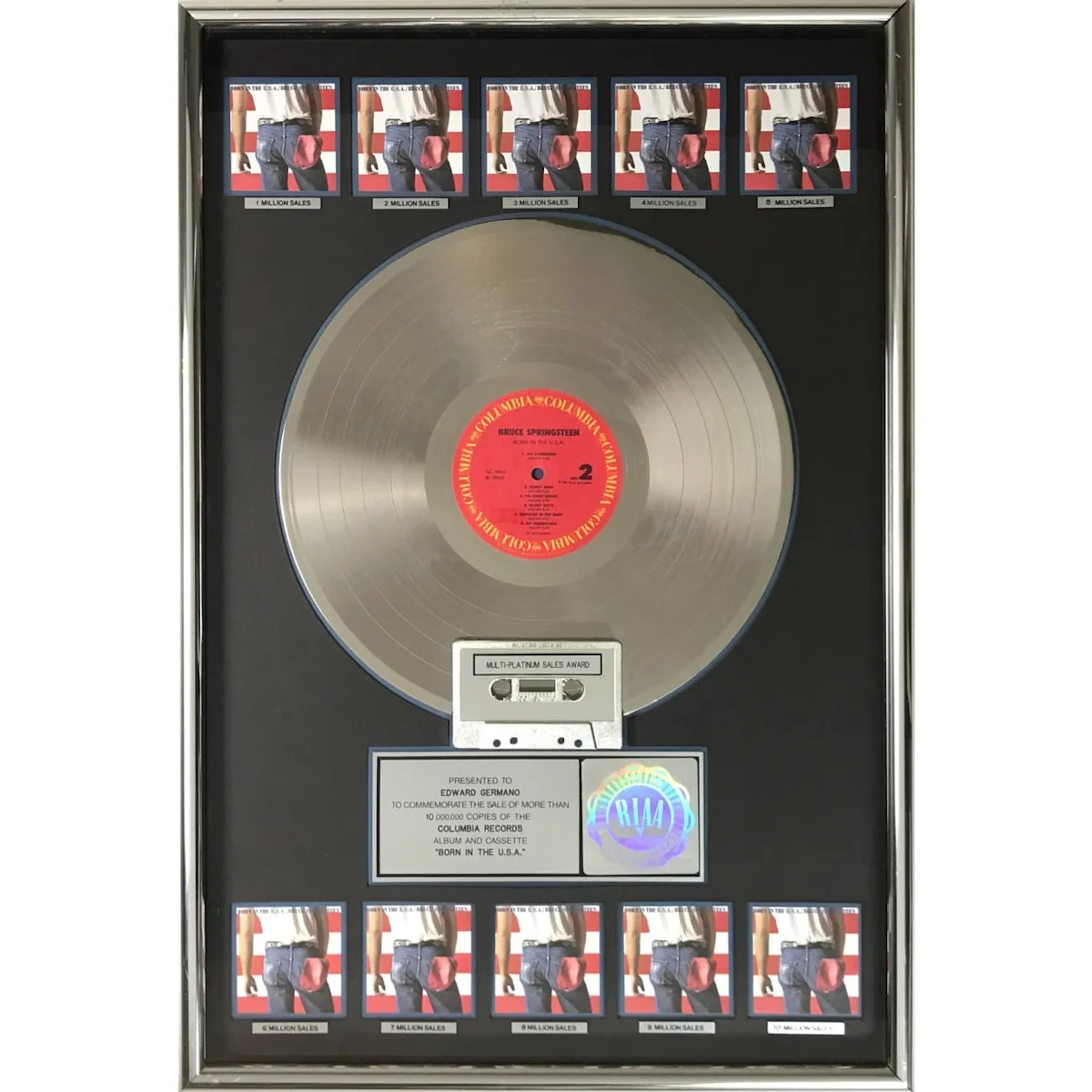 Bruce Springsteen Born In The USA RIAA 10x Multi-Platinum Album Award