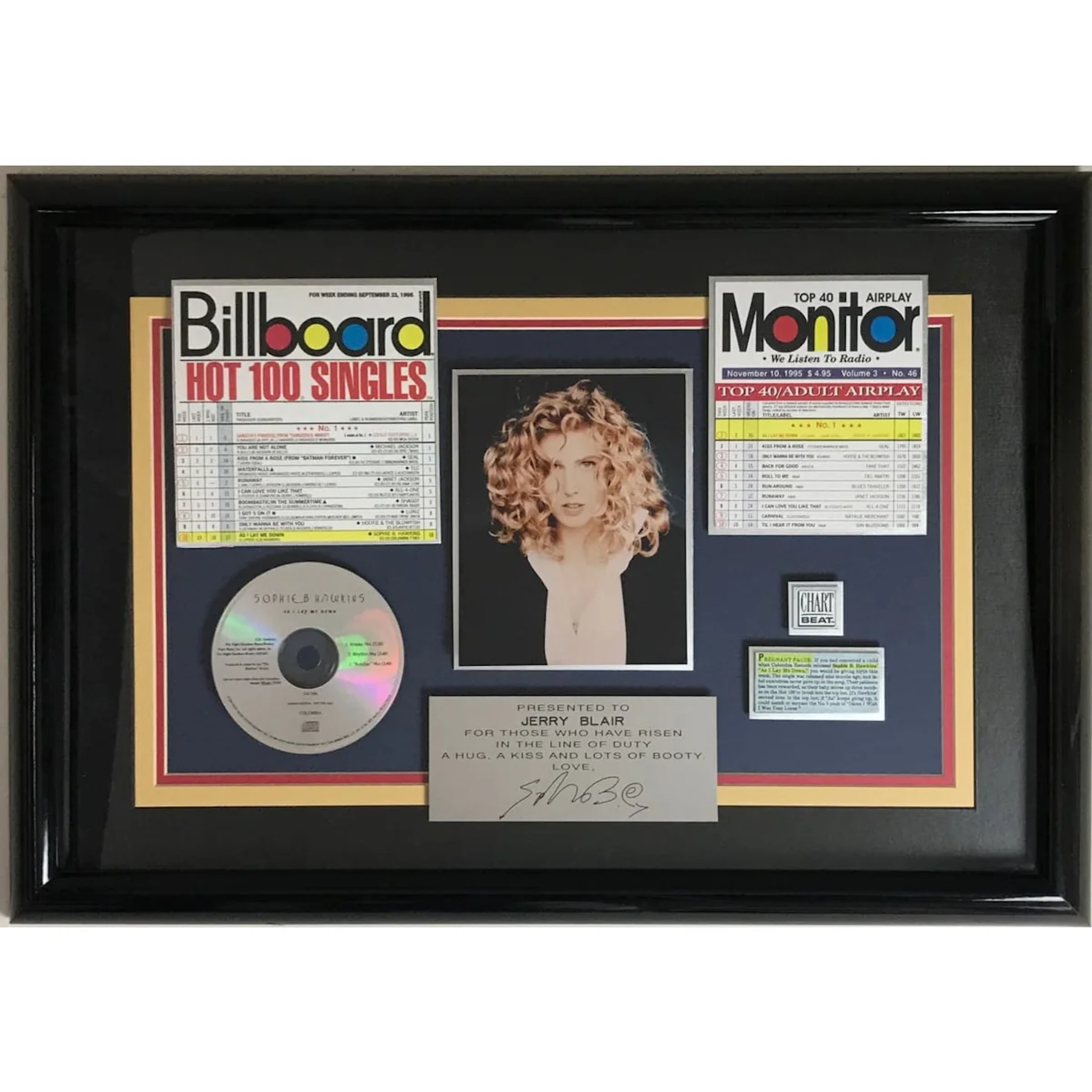 Sophie B. Hawkins "As I Lay Me Down" Billboard Charts Award