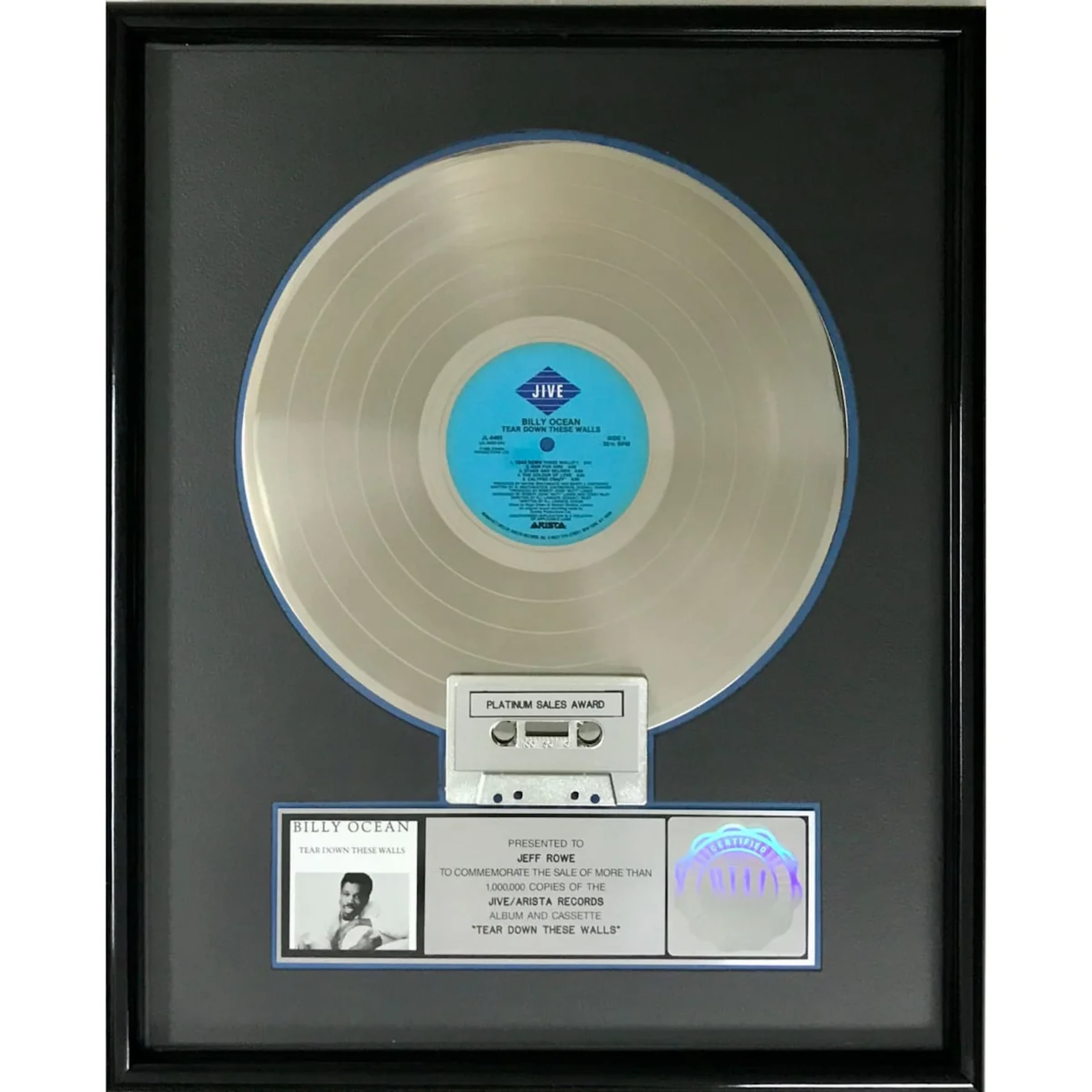 Billy Ocean Tear Down These Walls RIAA Platinum Album Award