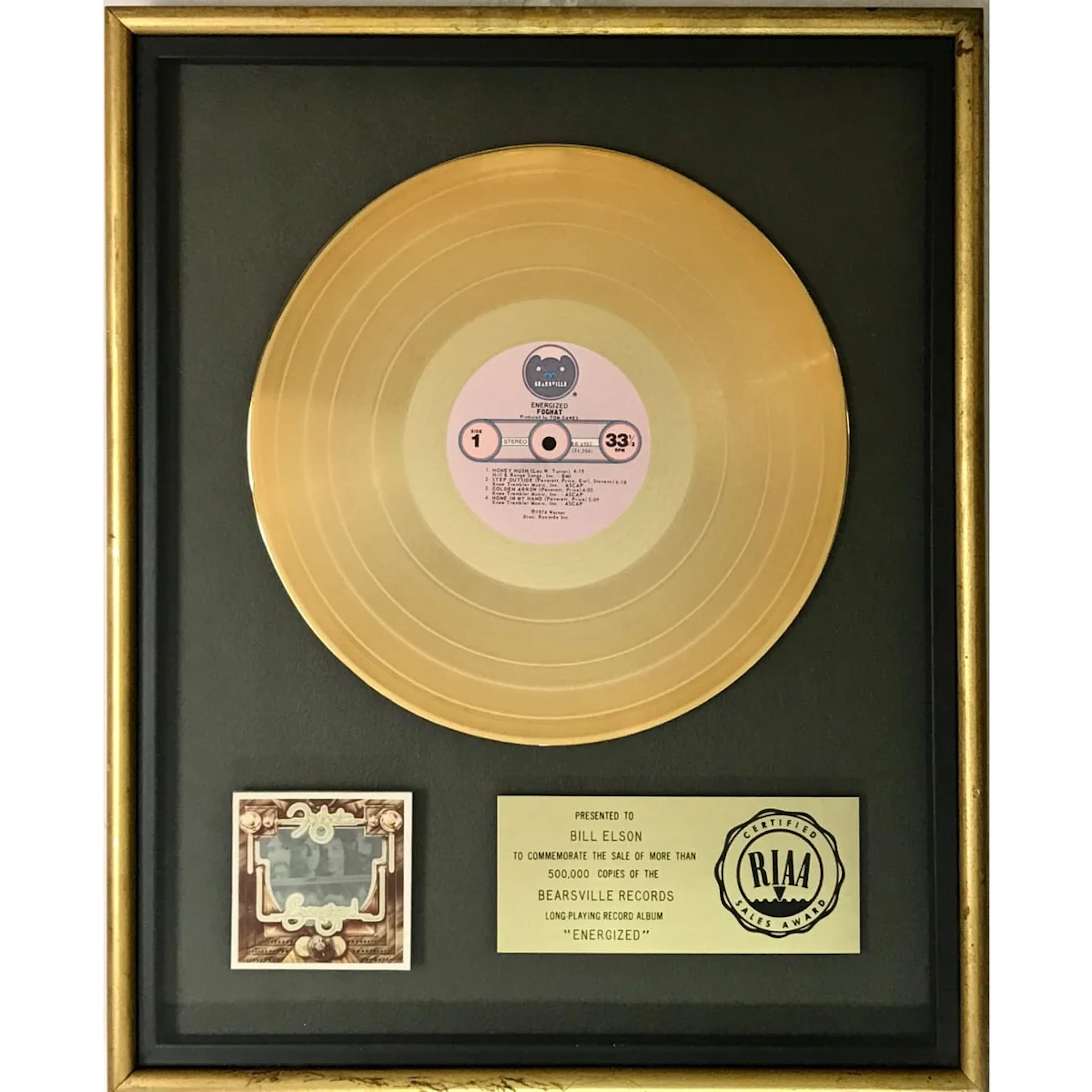 Foghat Energized RIAA Gold Album Award