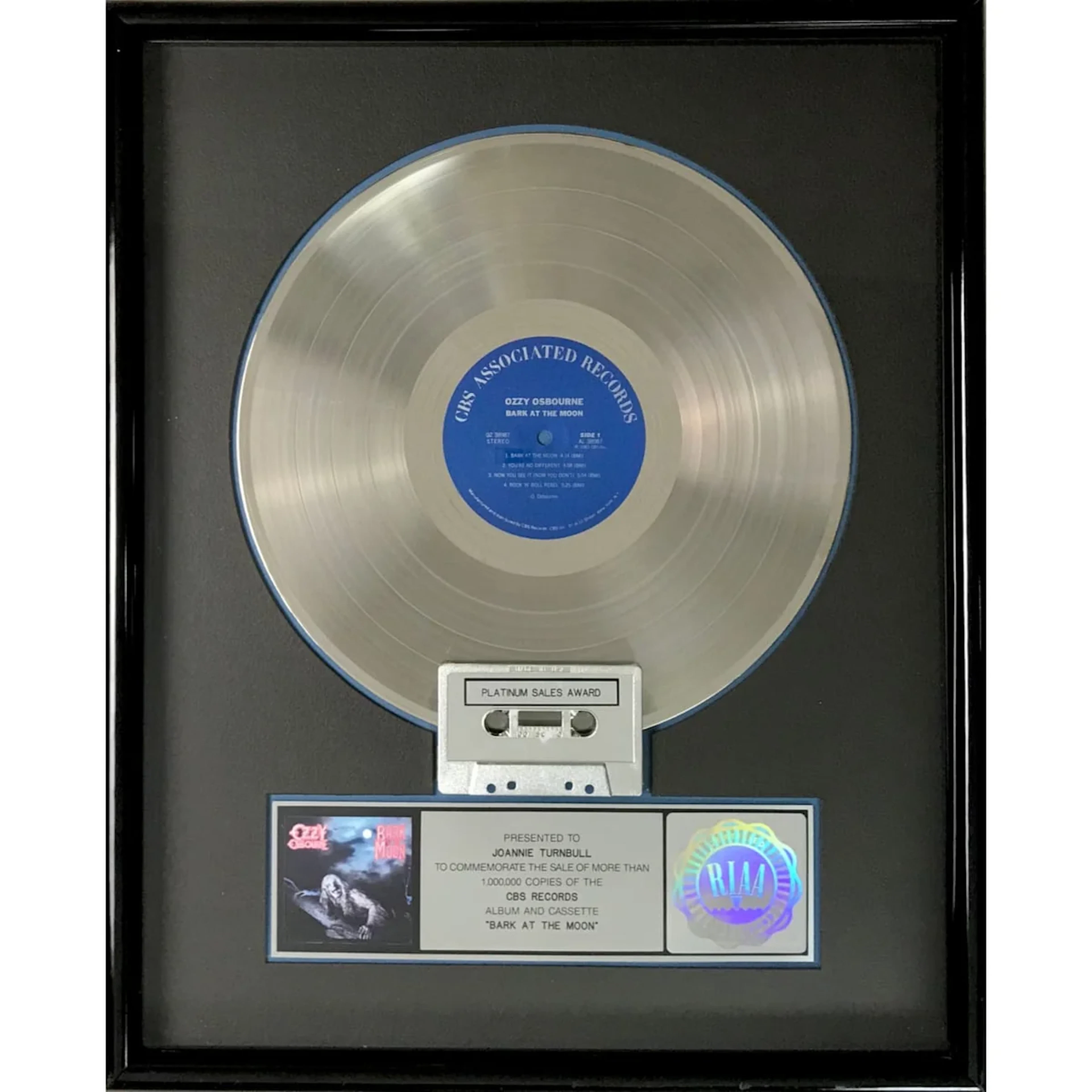 Ozzy Osbourne Bark At The Moon RIAA Platinum Album Award