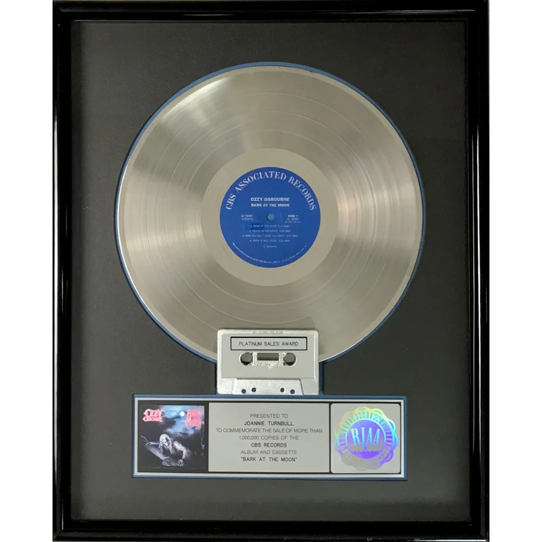 Ozzy Osbourne Bark At The Moon RIAA Platinum Album Award