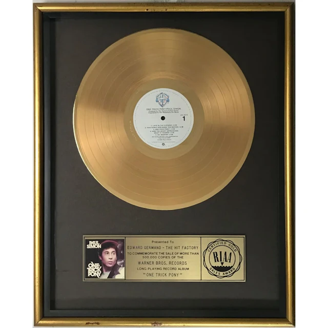 Paul Simon One-Trick Pony RIAA Gold Album Award