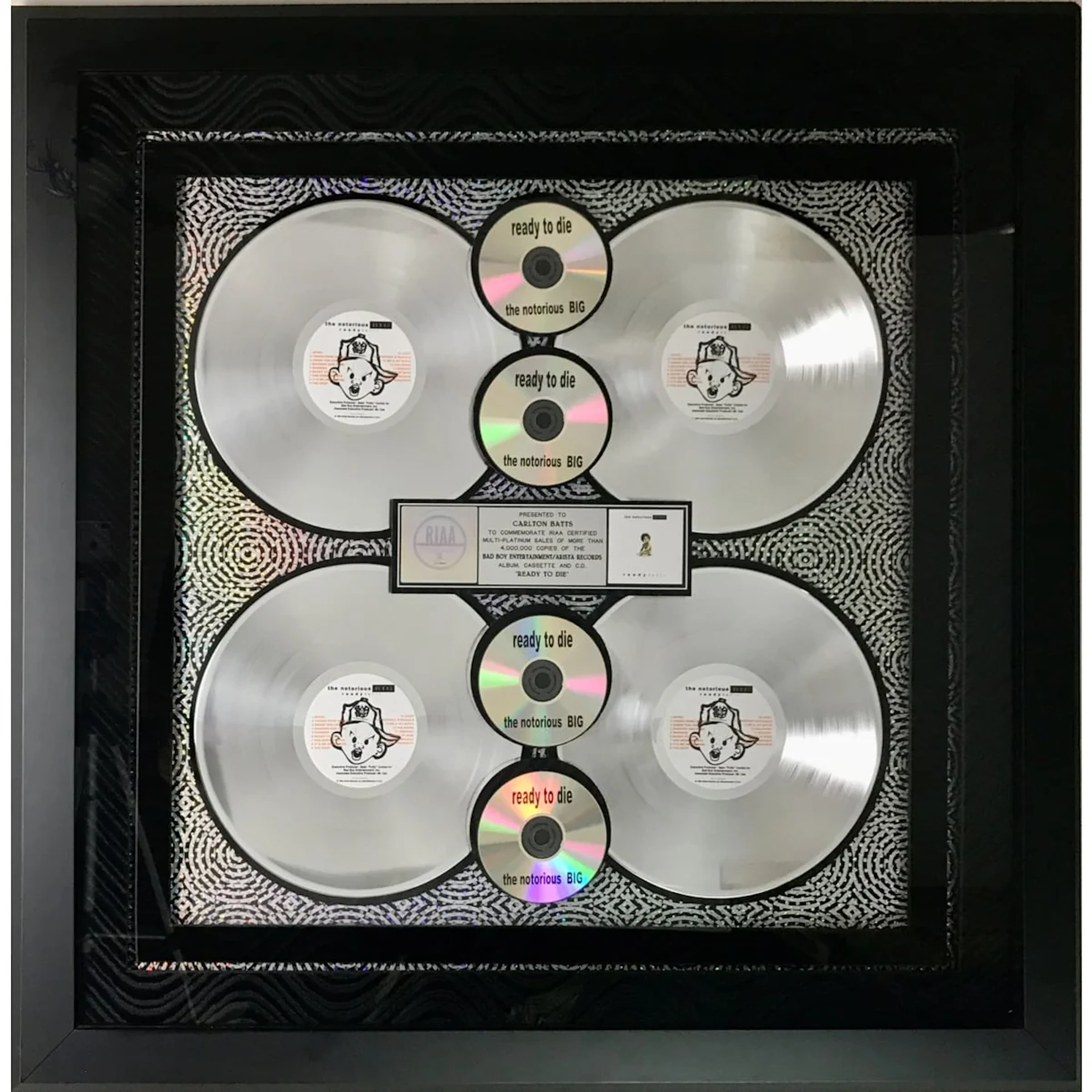 The Notorious B.I.G. Ready To Die RIAA 4x Multi-Platinum Album Award