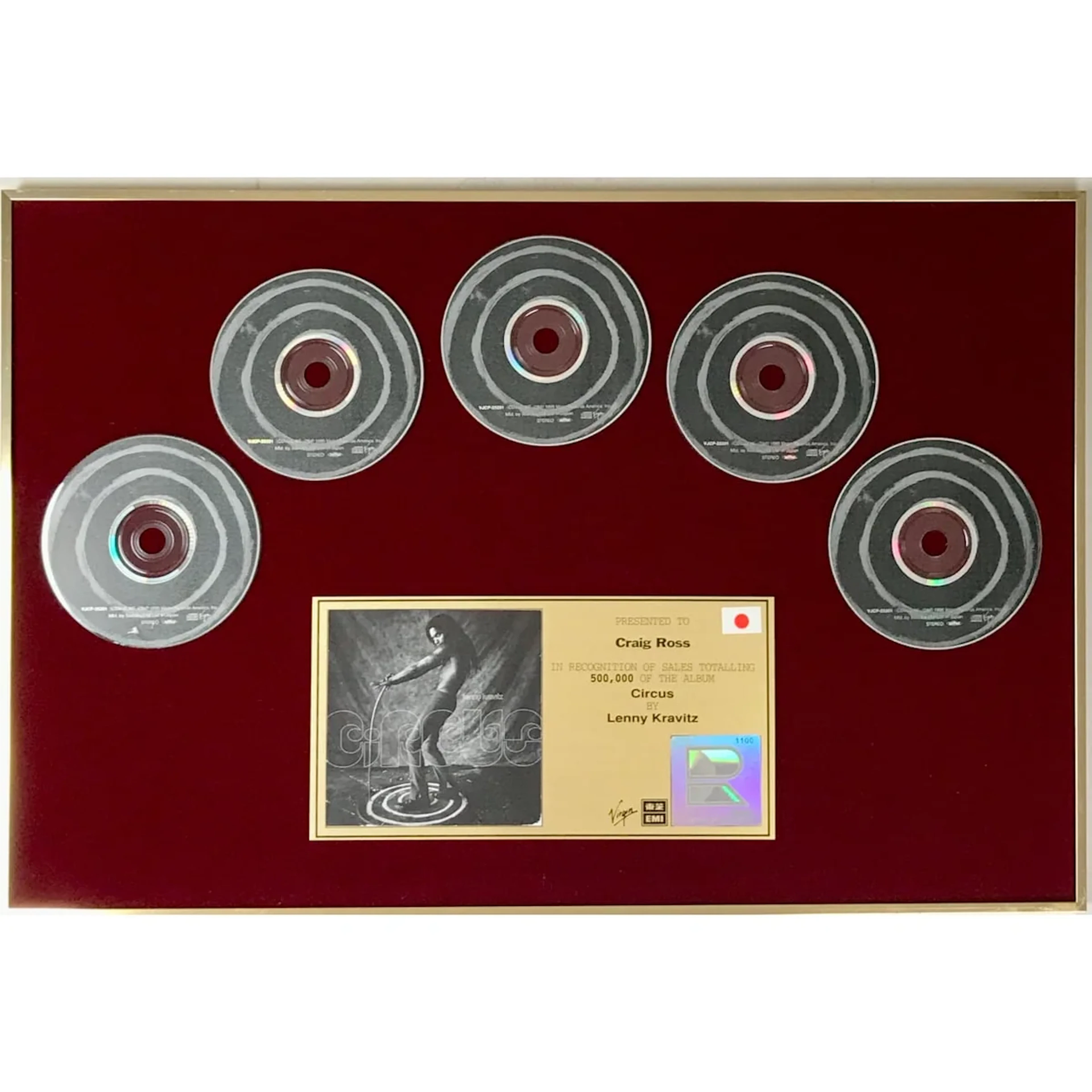 Lenny Kravitz Circus RIAJ (Japan) 500K Album Award to guitarist