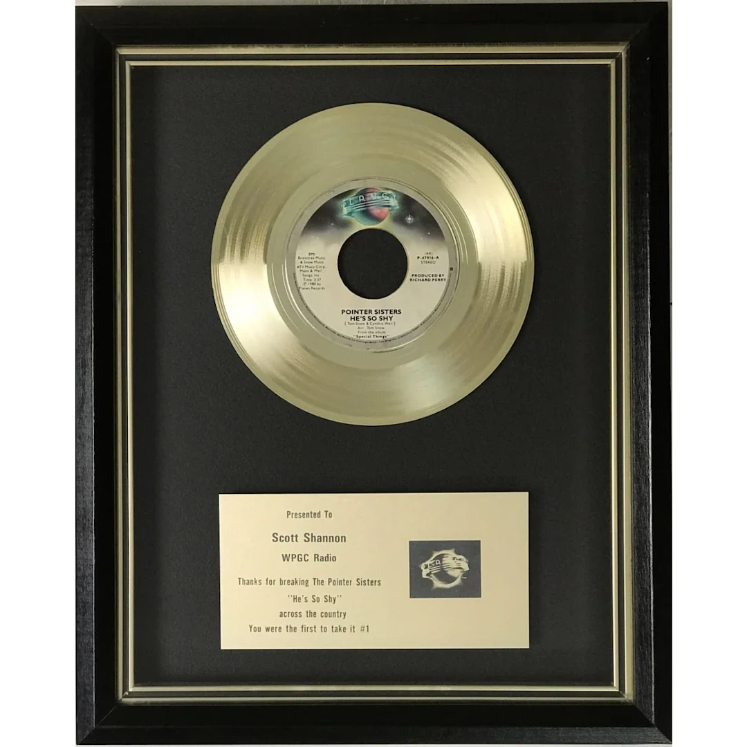 Pointer Sisters "He's So Shy" 1980 Planet Records label award