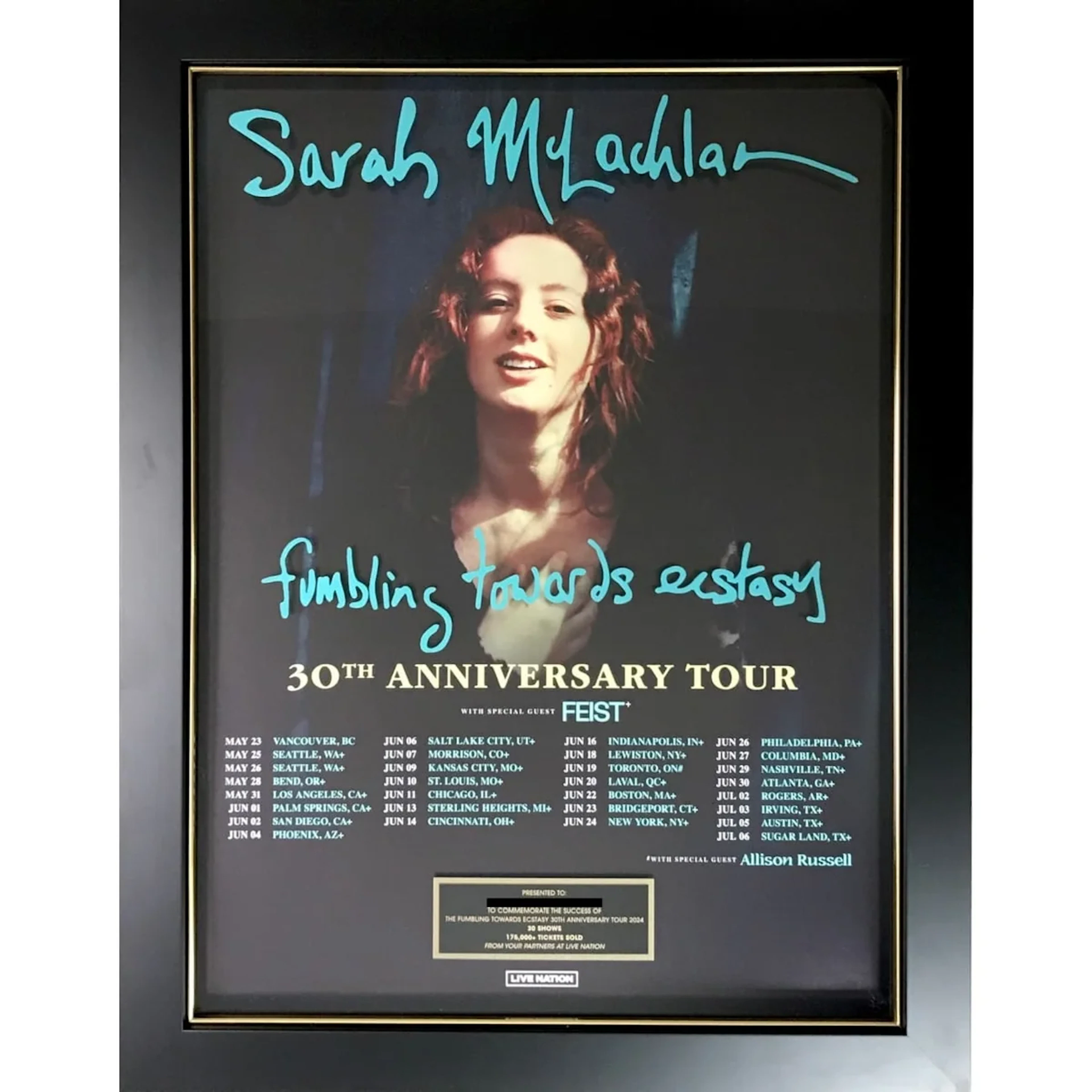 Sarah McLachlan 2024 "Fumbling Toward Ecstasy" Tour Award