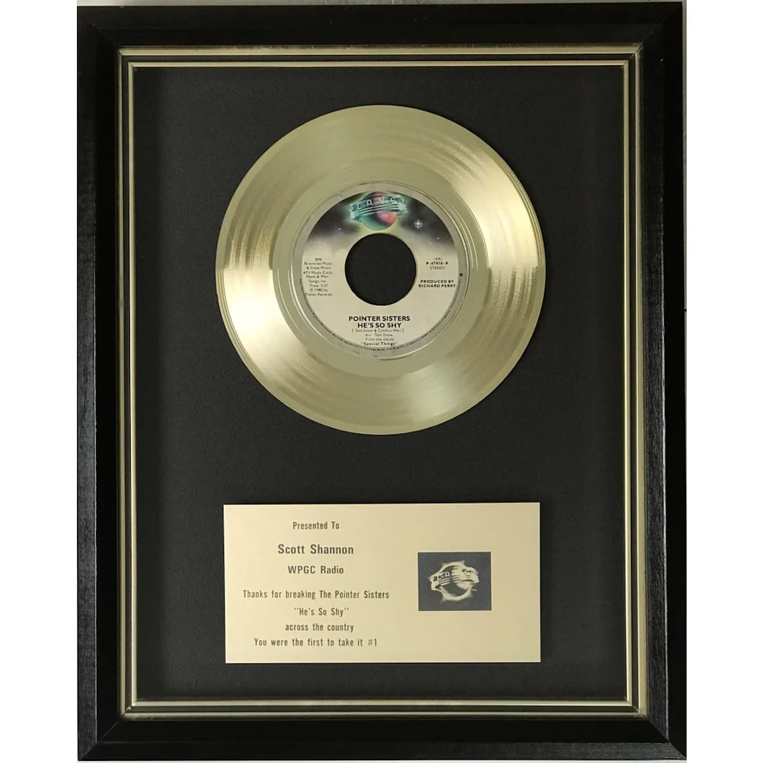 Pointer Sisters "He's So Shy" 1980 Planet Records label award
