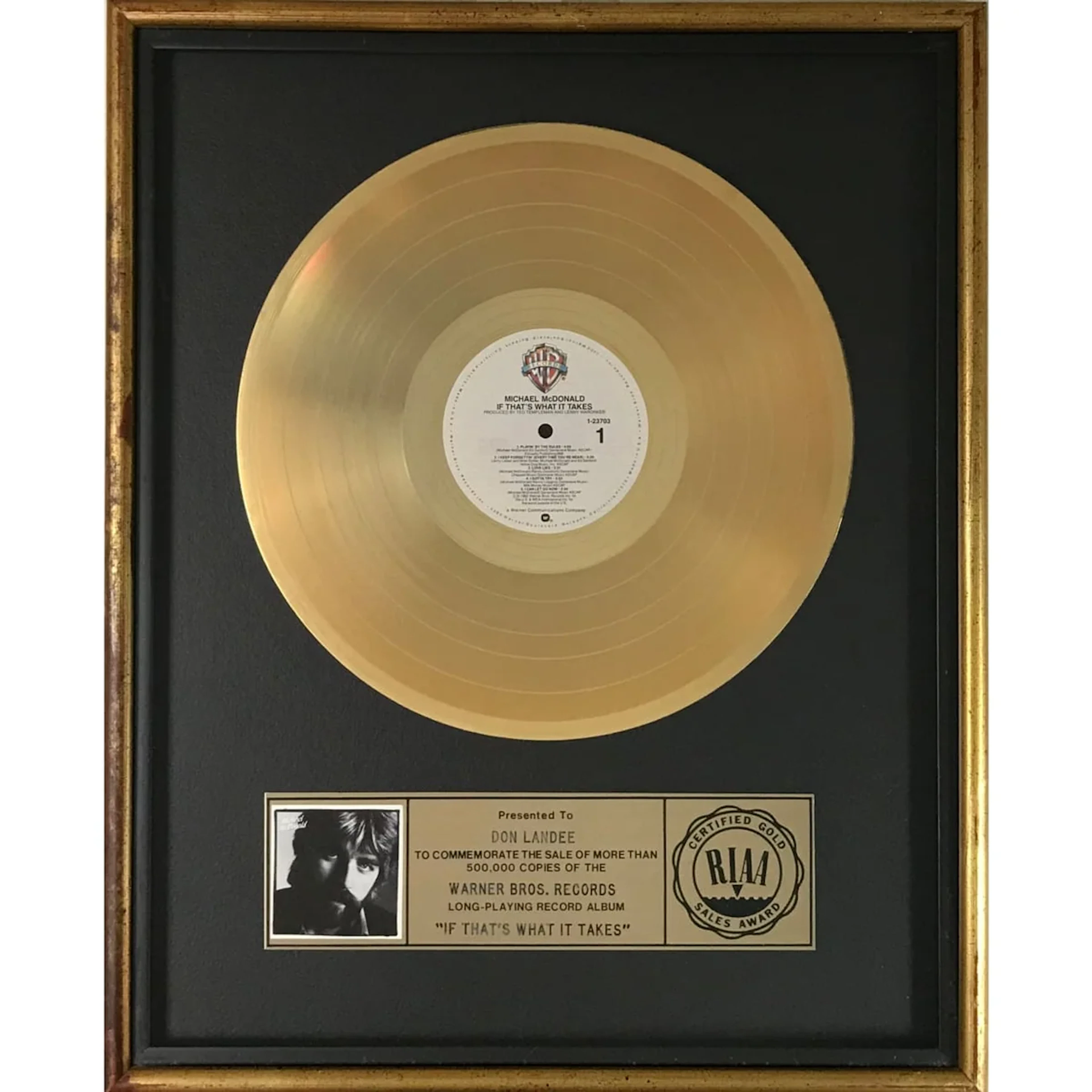 Michael McDonald If That's What It Takes RIAA Gold Album Award