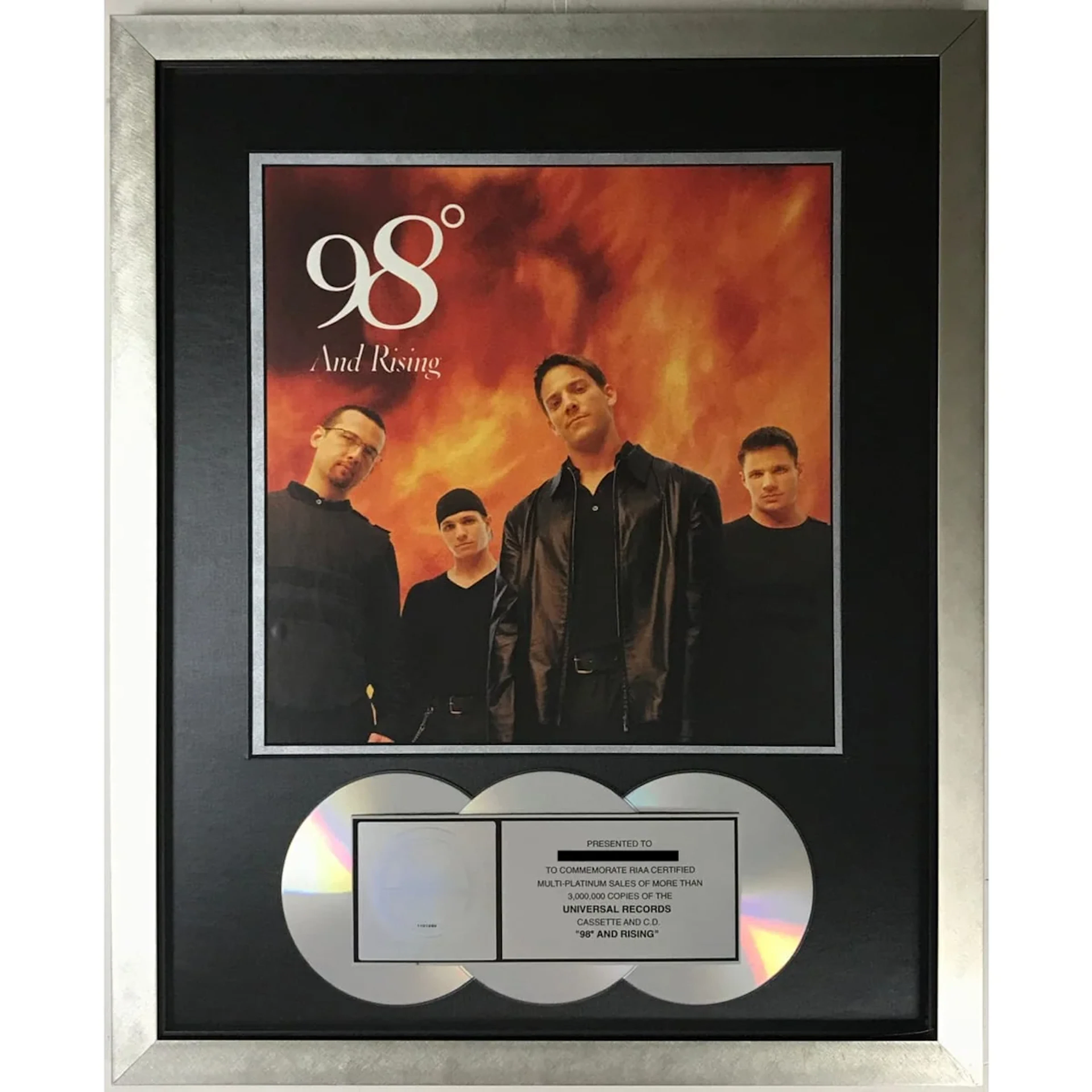98 Degrees and Rising RIAA 3x Multi-Platinum Album Award