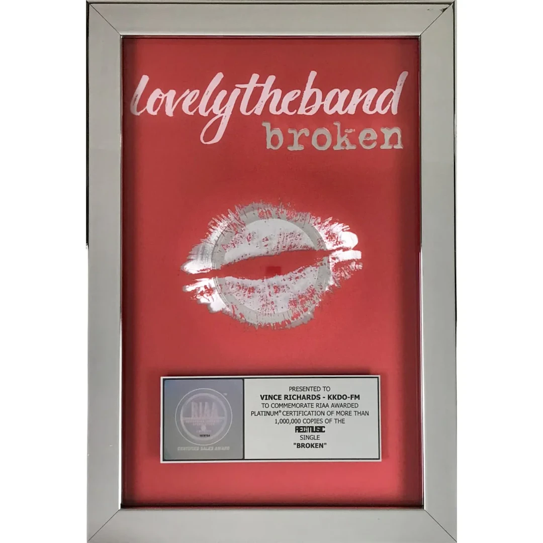 lovelytheband "Broken" RIAA Platinum Single Award