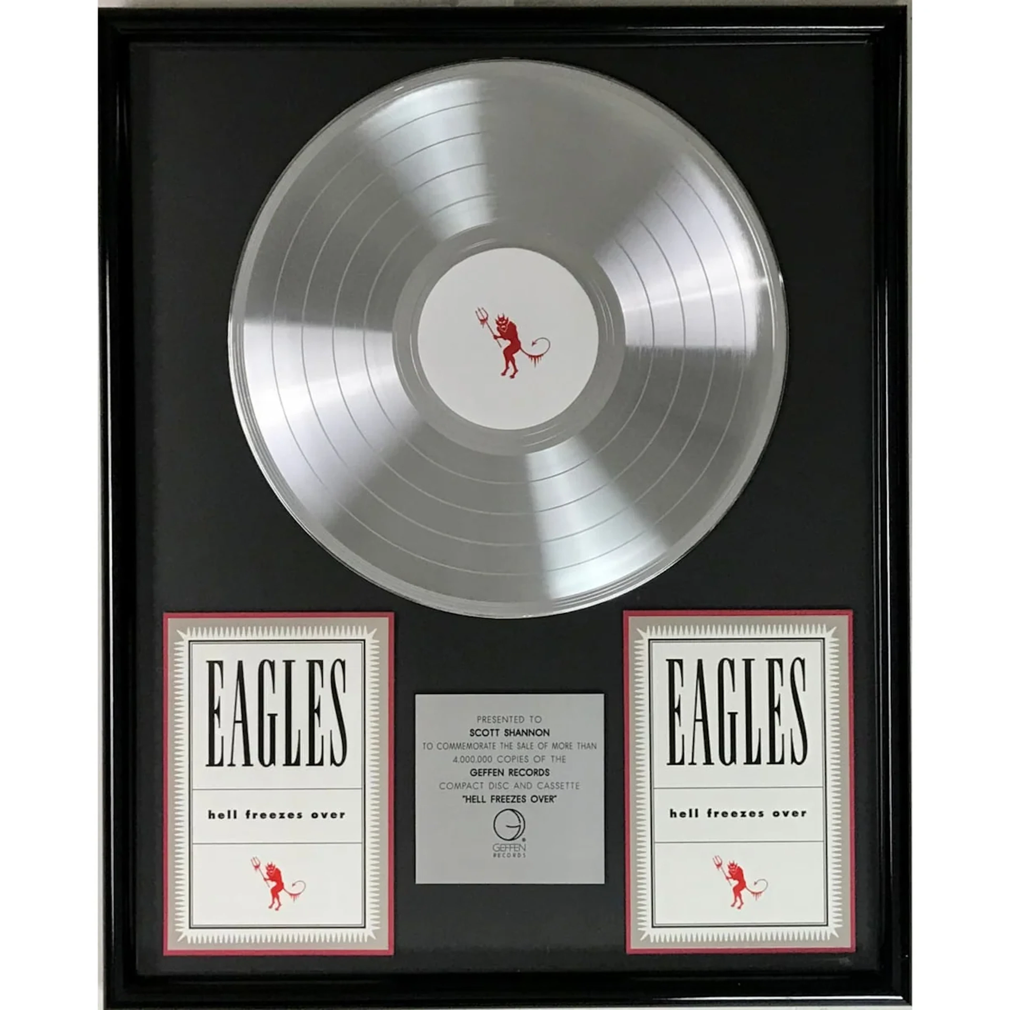 Eagles Hell Freezes Over 4 Million Sales Geffen Label Award