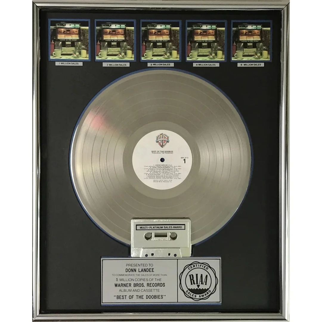The Doobie Brothers Best Of The Doobies RIAA 5x Multi-Platinum Album Award