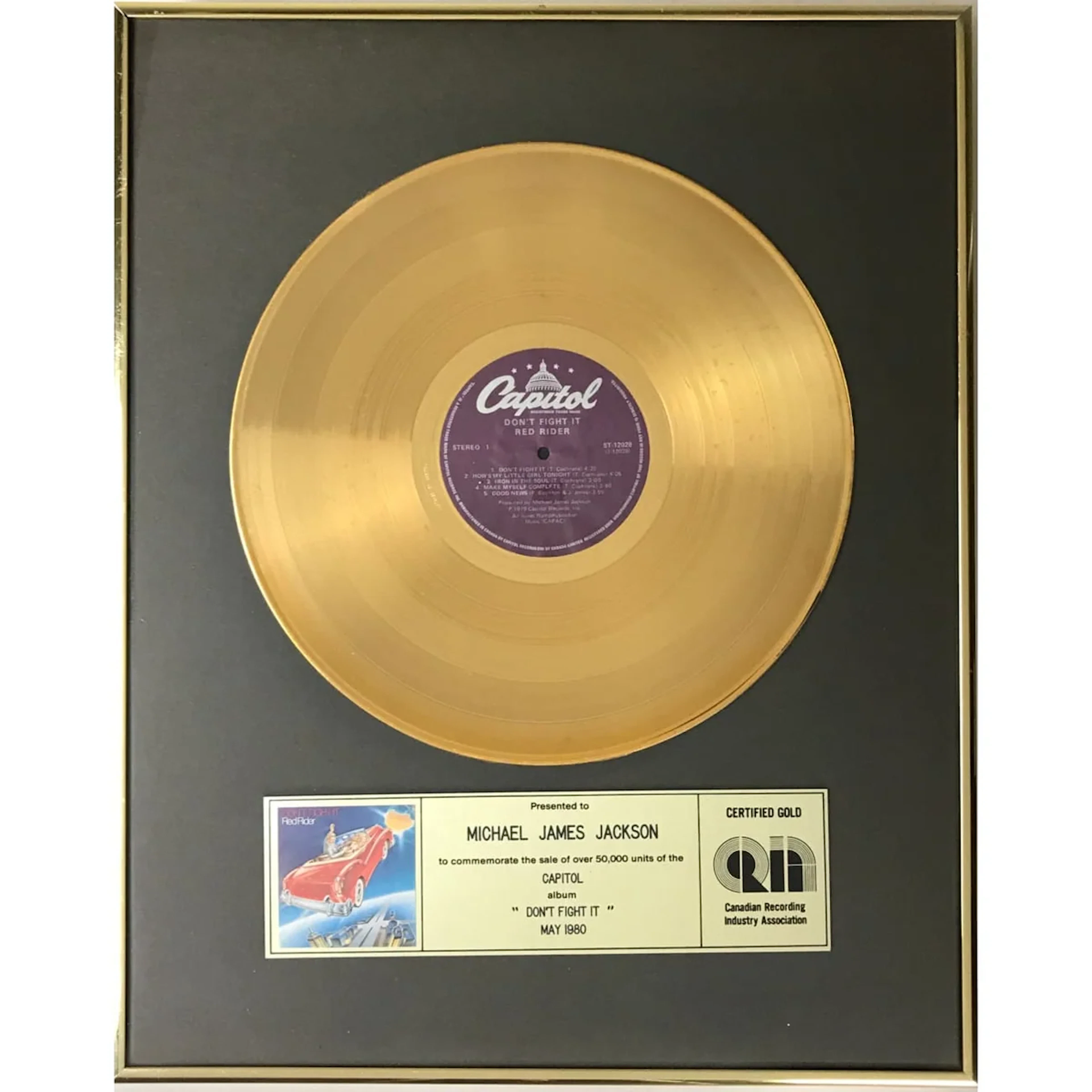 Red Rider Don't Fight It CRIA Gold Album Award