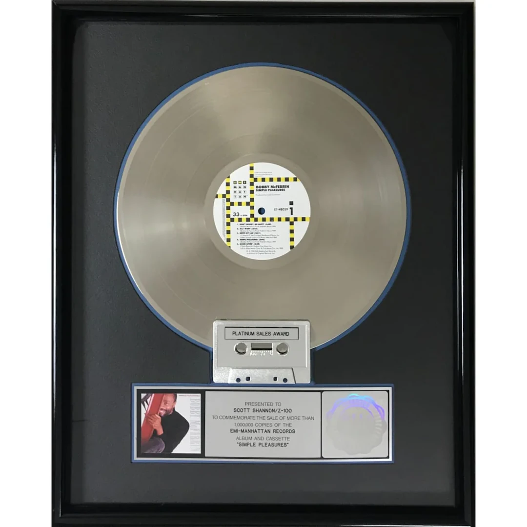 Bobby McFerrin Simple Pleasures RIAA Platinum Album Award