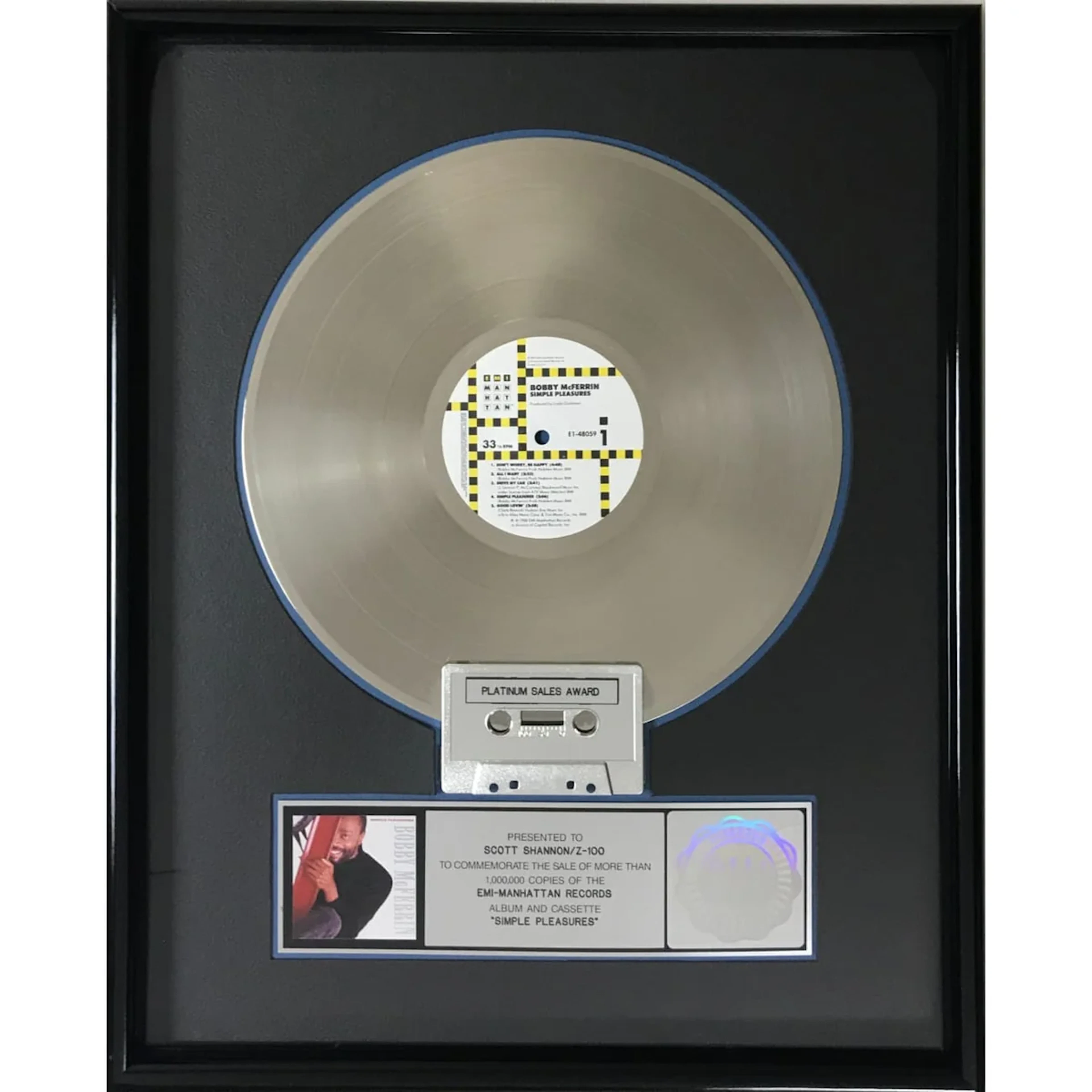 Bobby McFerrin Simple Pleasures RIAA Platinum Album Award