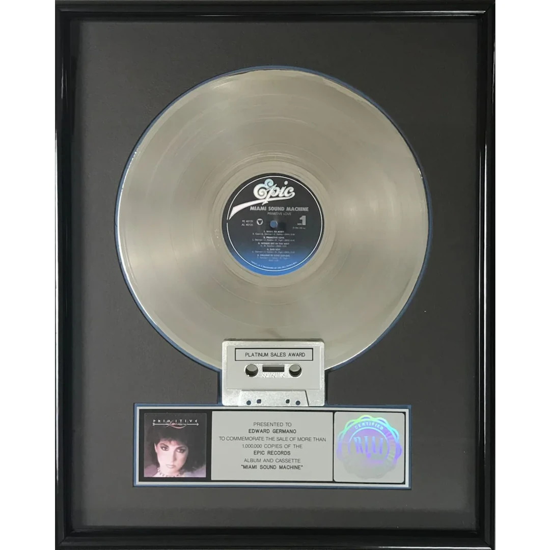 Gloria Estefan & Miami Sound Machine Primitive Love RIAA Platinum Album Award