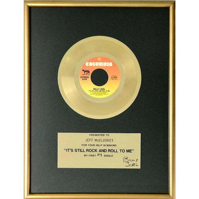 Billy Joel "It's Still Rock And Roll To Me" 45 label award