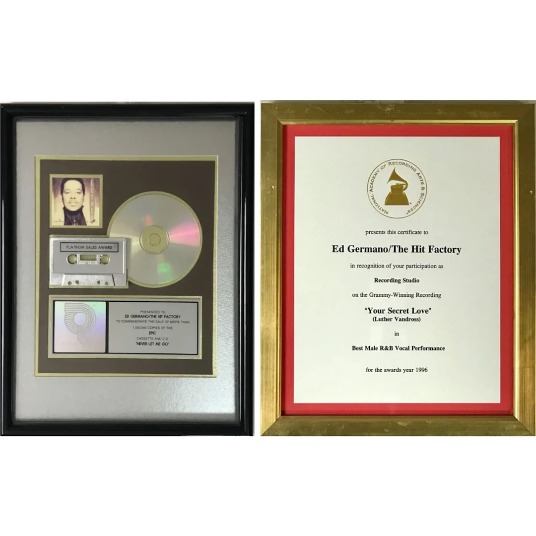 Luther Vandross Never Let Me Go RIAA Platinum Album Award + Grammy
