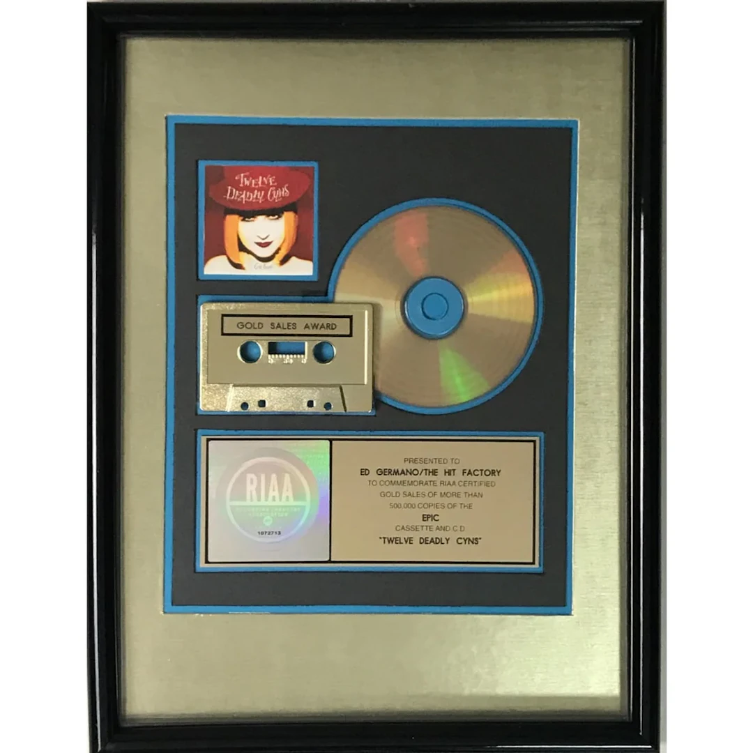 Cyndi Lauper Twelve Deadly Cyns RIAA Gold Album Award
