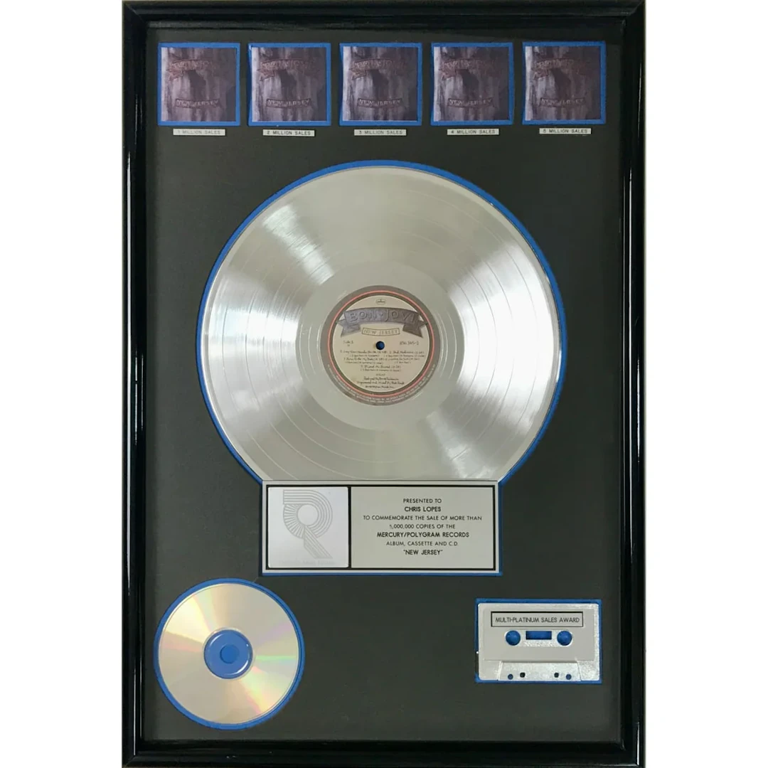 Bon Jovi New Jersey RIAA 5x Multi-Platinum Album Award
