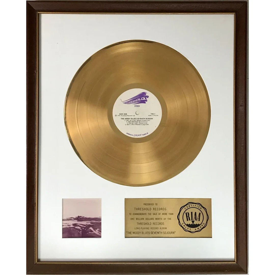 The Moody Blues Seventh Sojourn White Matte RIAA Gold LP Award - RARE