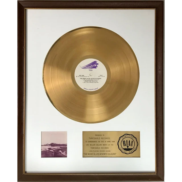 The Moody Blues Seventh Sojourn White Matte RIAA Gold LP Award - RARE