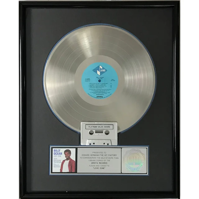 Billy Ocean Love Zone RIAA Platinum Album Award