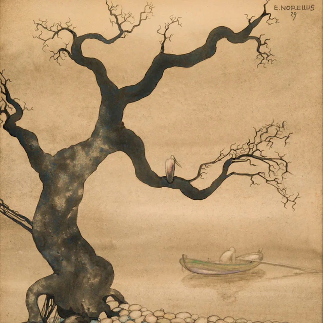 Einar Norelius - Rowing Figure in an Eerie Landscape, 1929