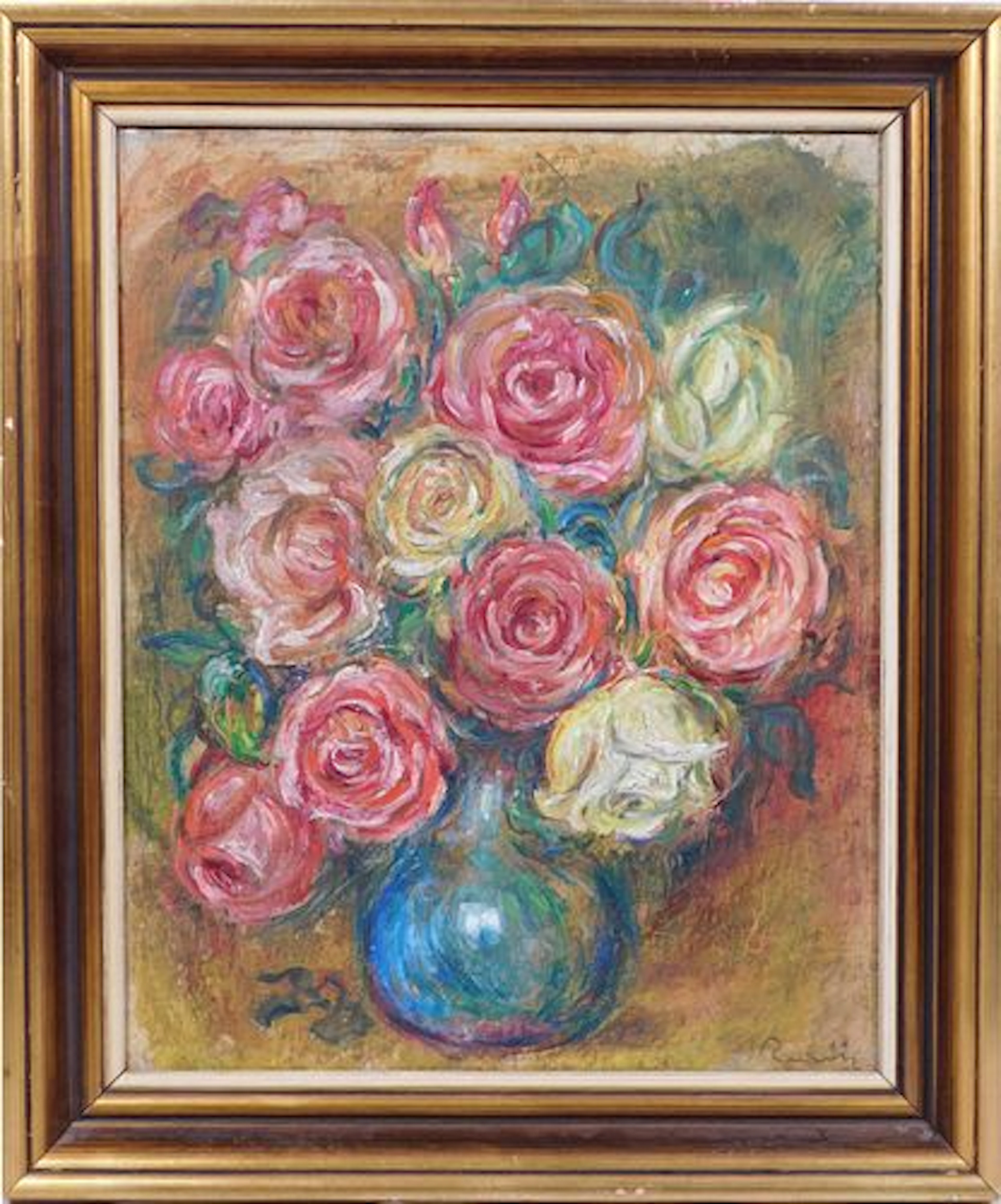 Pierre-August Renoir (Attributed): Roses in a Blue VaseRenoir Floral
