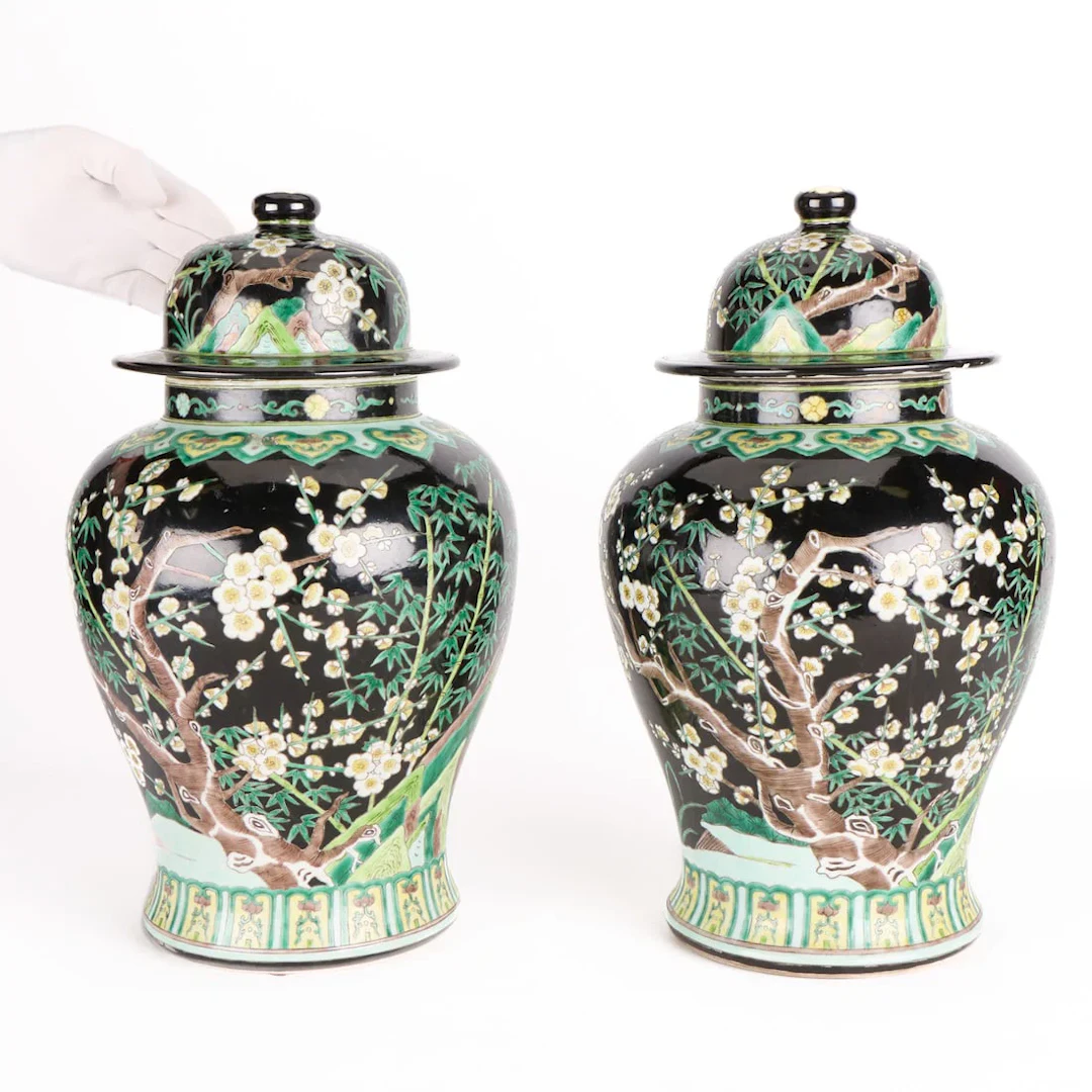 Pr Chinese Qing Famille Noire Porcelain Jars