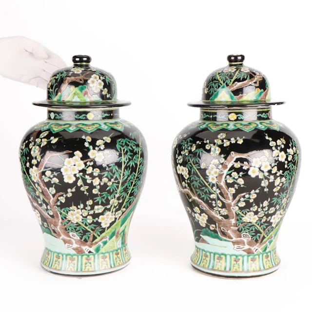 Pr Chinese Qing Famille Noire Porcelain Jars