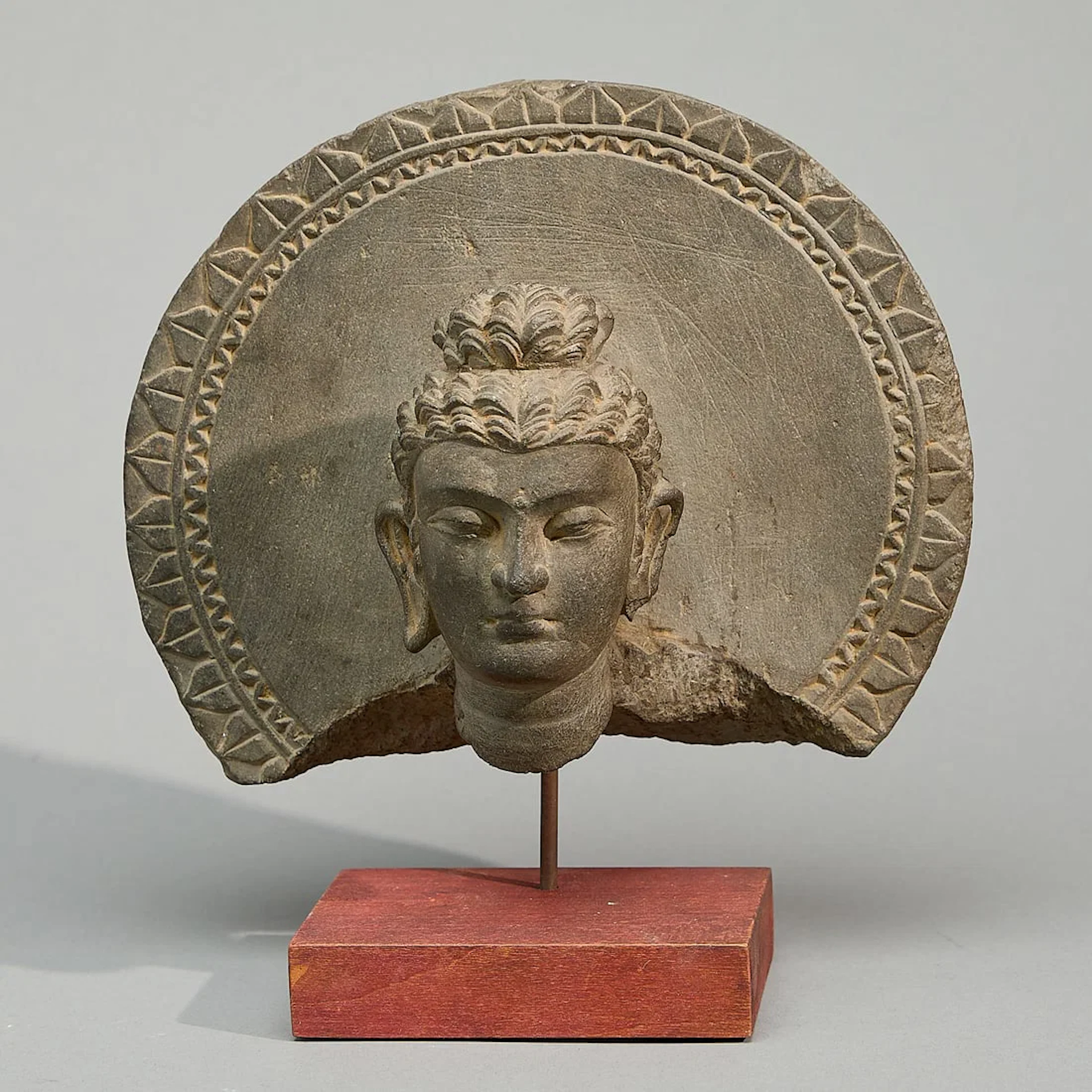 Ancient Gandharan Gray Schist Head of Buddha