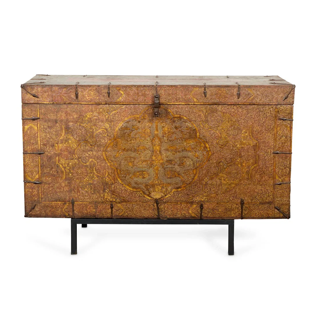 Large 18th c. Tibetan Polychrome Dragon Chest