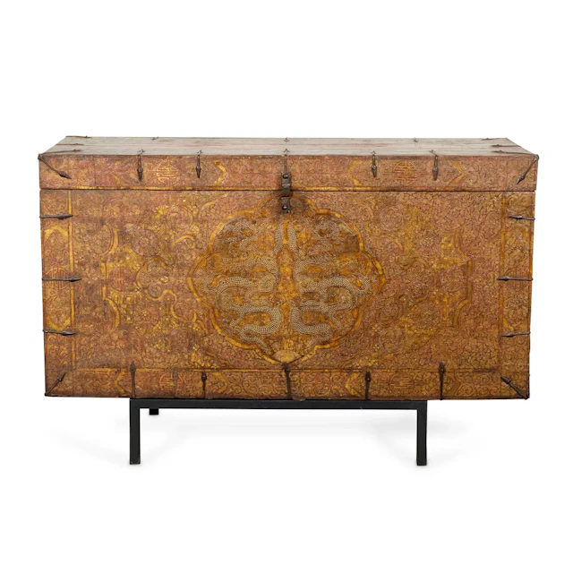 Large 18th c. Tibetan Polychrome Dragon Chest